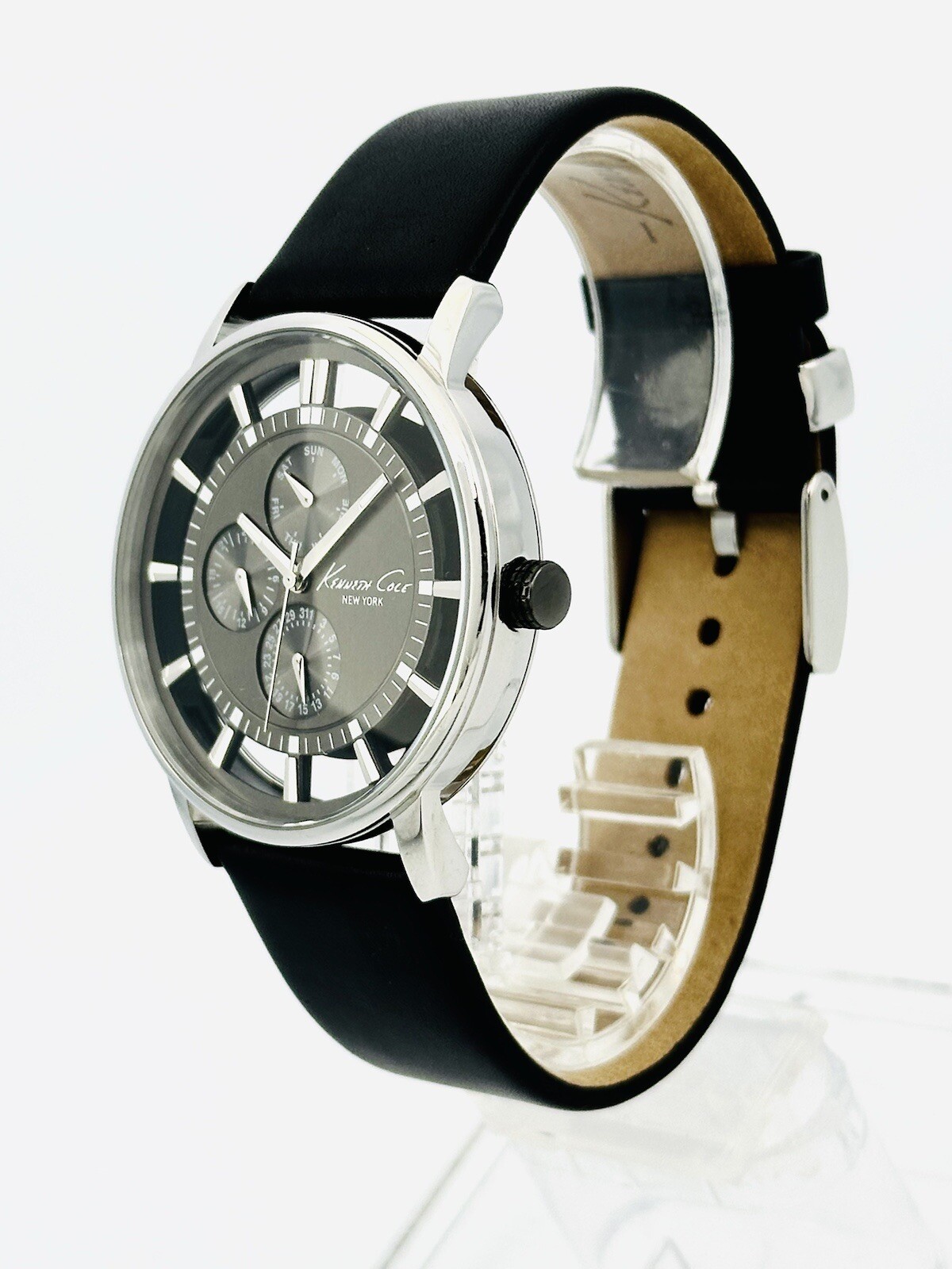 Kenneth Cole NY. KC1853 See-through transparent Mt.Grey Dial Leather Strap Watch