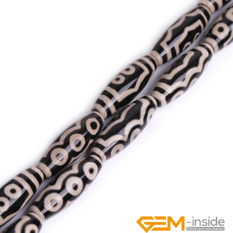 10x30mm Natural Dzi Buddha Tibetan Agate Olivary Rice Jewellery Making Beads 15″