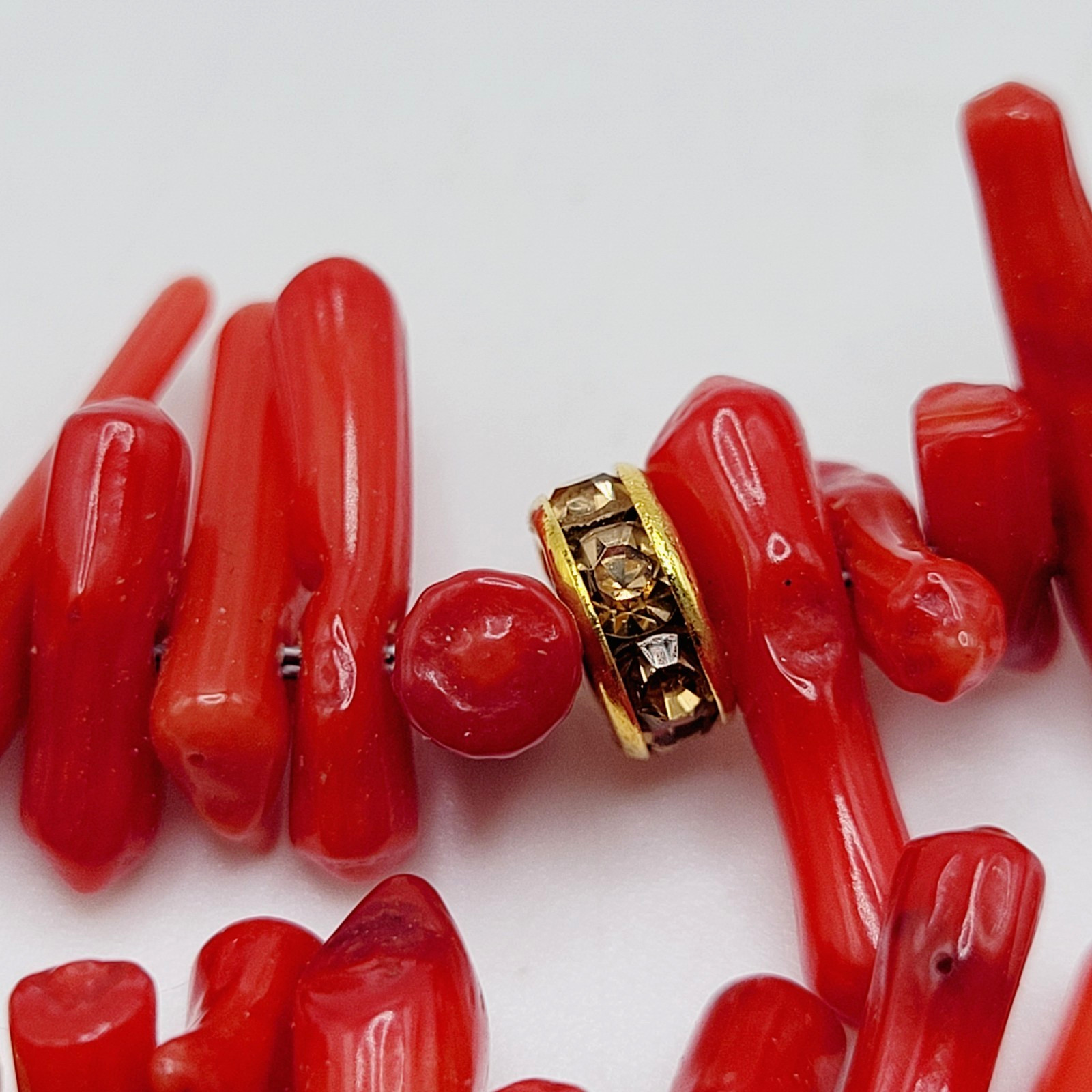 Vintage SW Artisan Red Branch Coral w Shell Pendant Gold Tone Cones Necklace