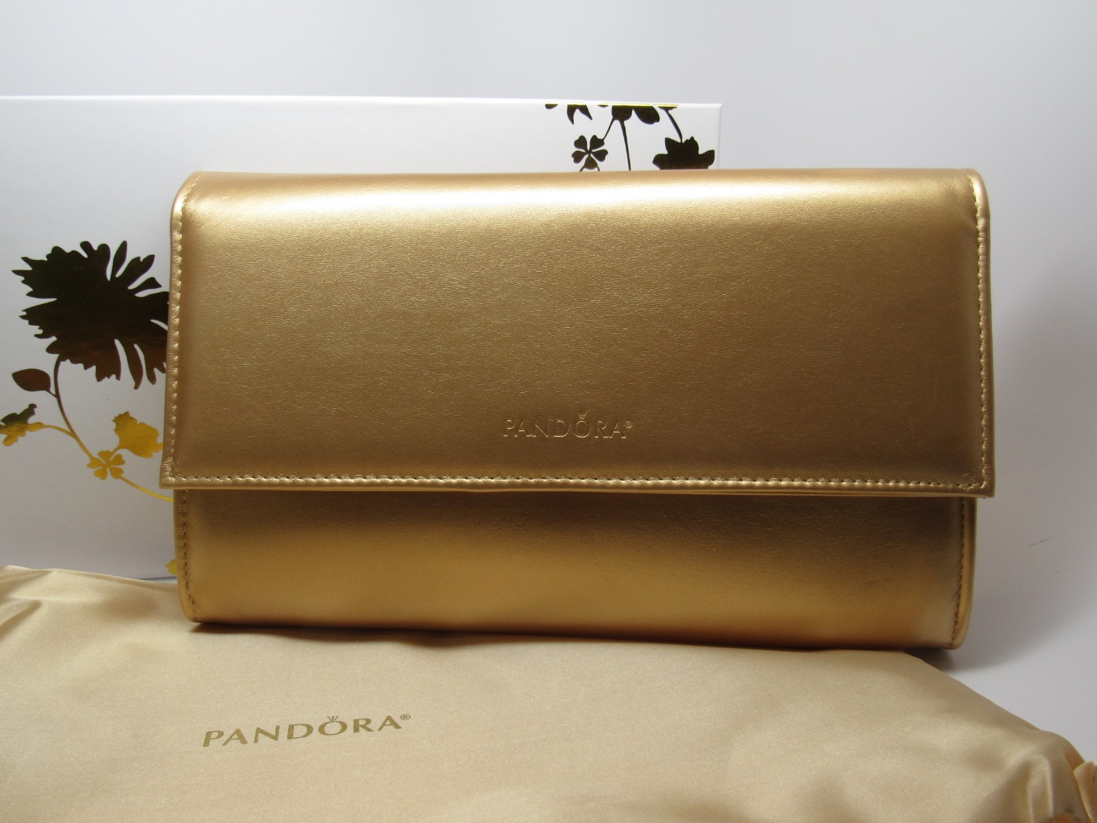 Pandora Limited Ed. Shine Gold Clutch Handbag w/ Box Collectable Pandora Swag