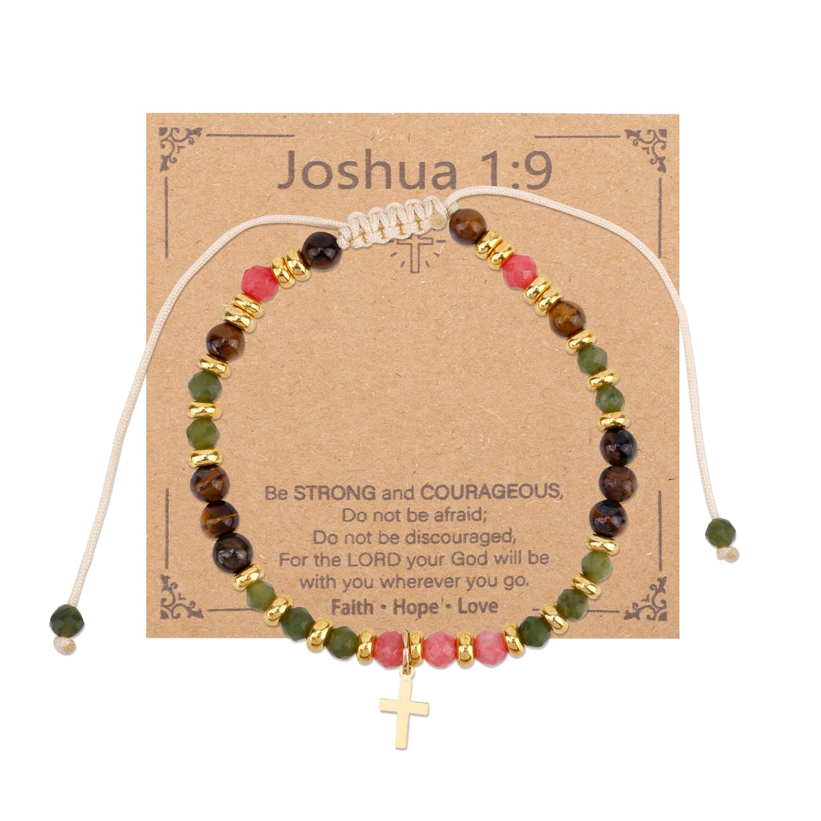 Mikovivi Christian Cross Bracelet for Women, Medium, black, pink, gold