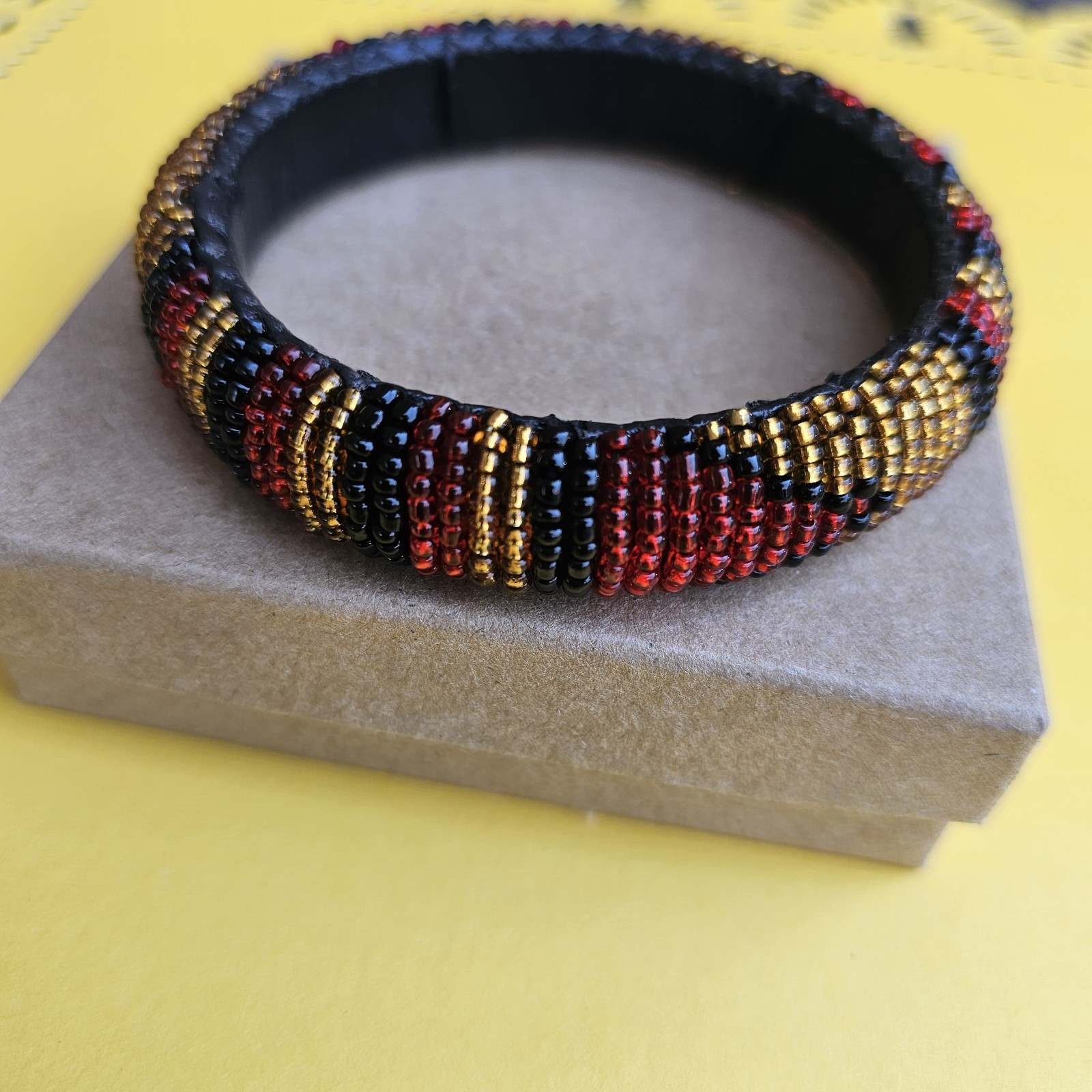 African- Maasai Beaded Leather Bangle Bracelet- Handcrafted in Kenya- New- c