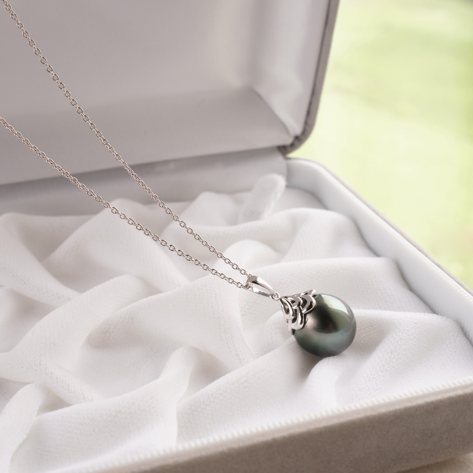 Big 12.3mm Black Green Drop Tahitian Pearl Pendant 925 Sterling Silver, 0.9″