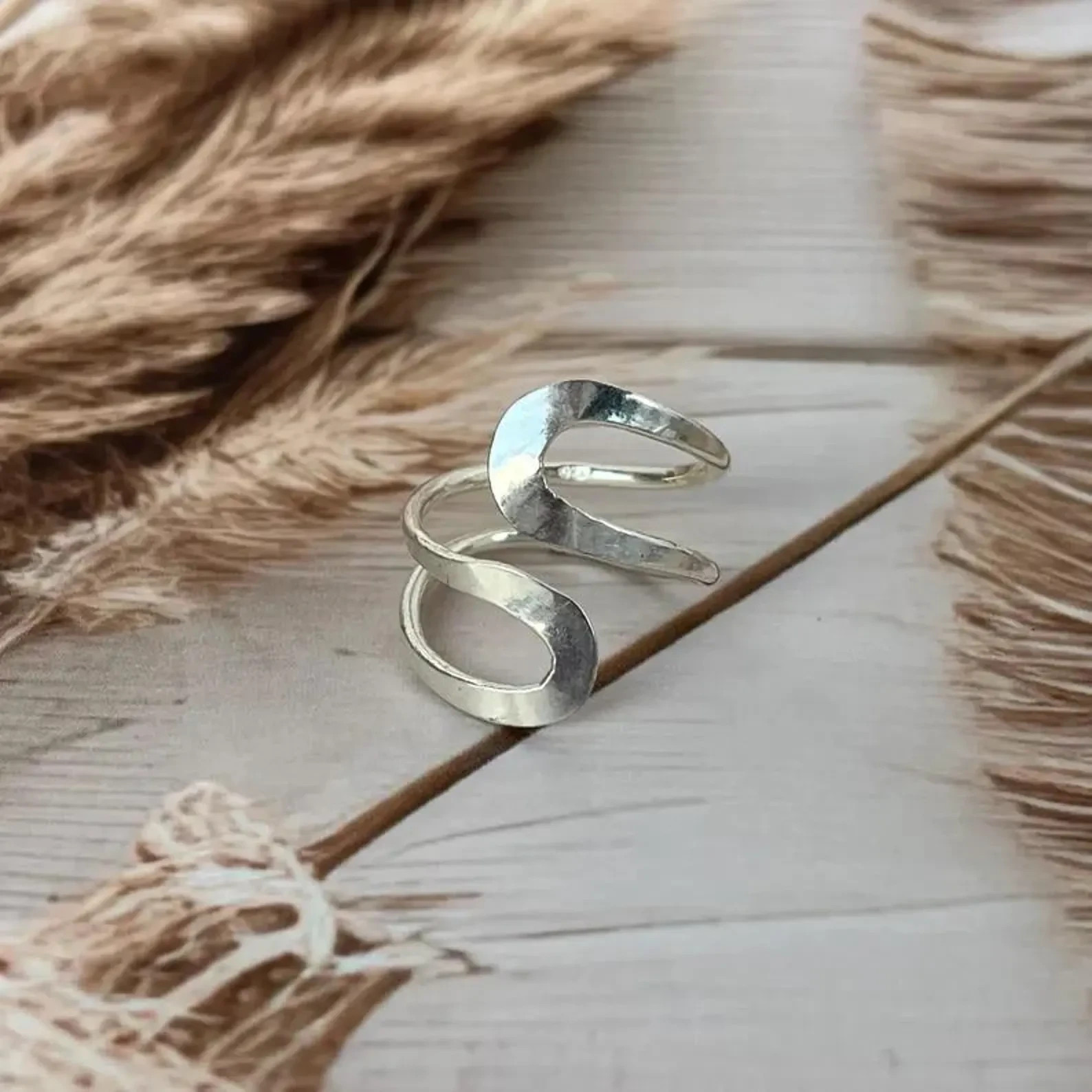 Handmade Wavy Ring 925 Sterling Silver Ring – Adjustable Open Band gifts for her