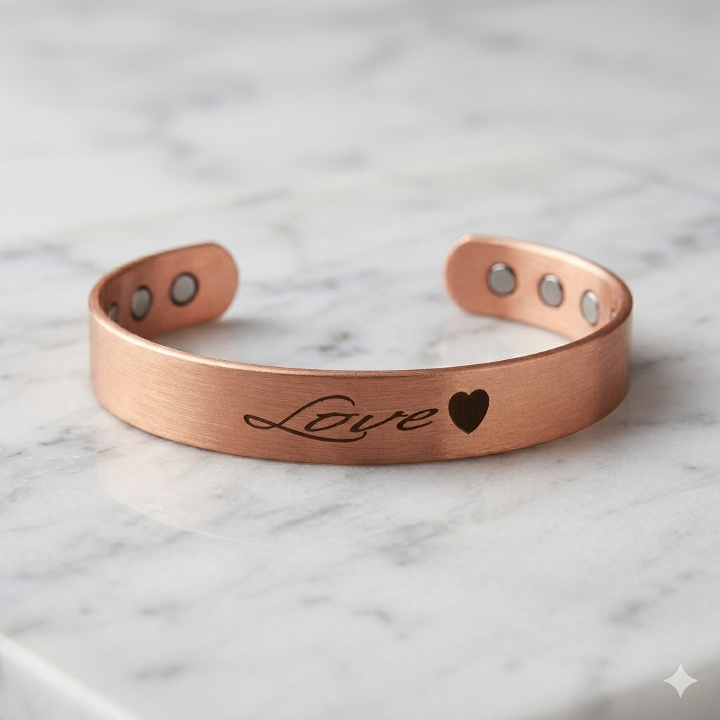 2 Pack Pure Copper Magnetic Bracelet Solid Copper Cuff FAITH CROSS LOVE HEART