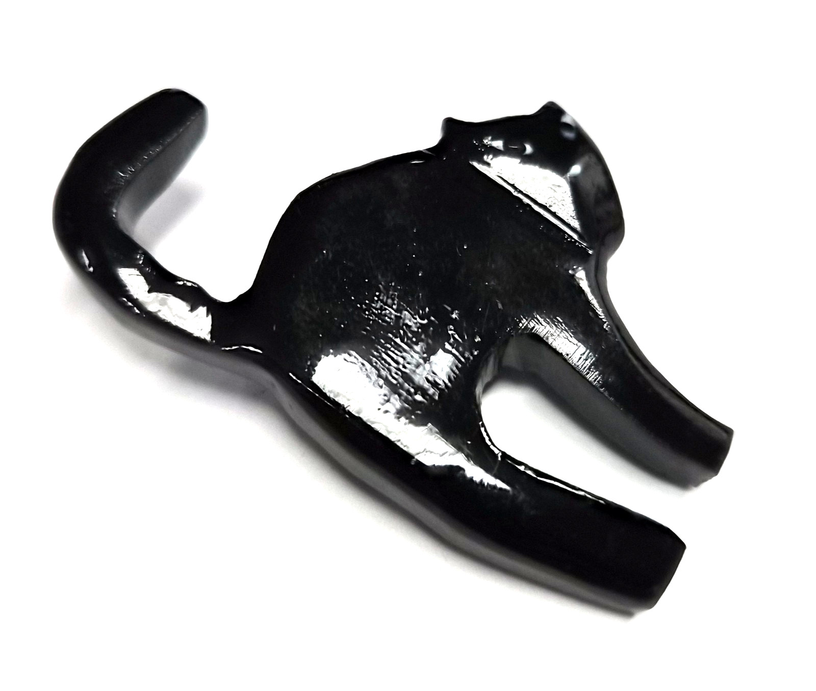 Vintage 80’s Halloween Folk Art Carved Whimsical Black Scaredy Cat Pin / Brooch