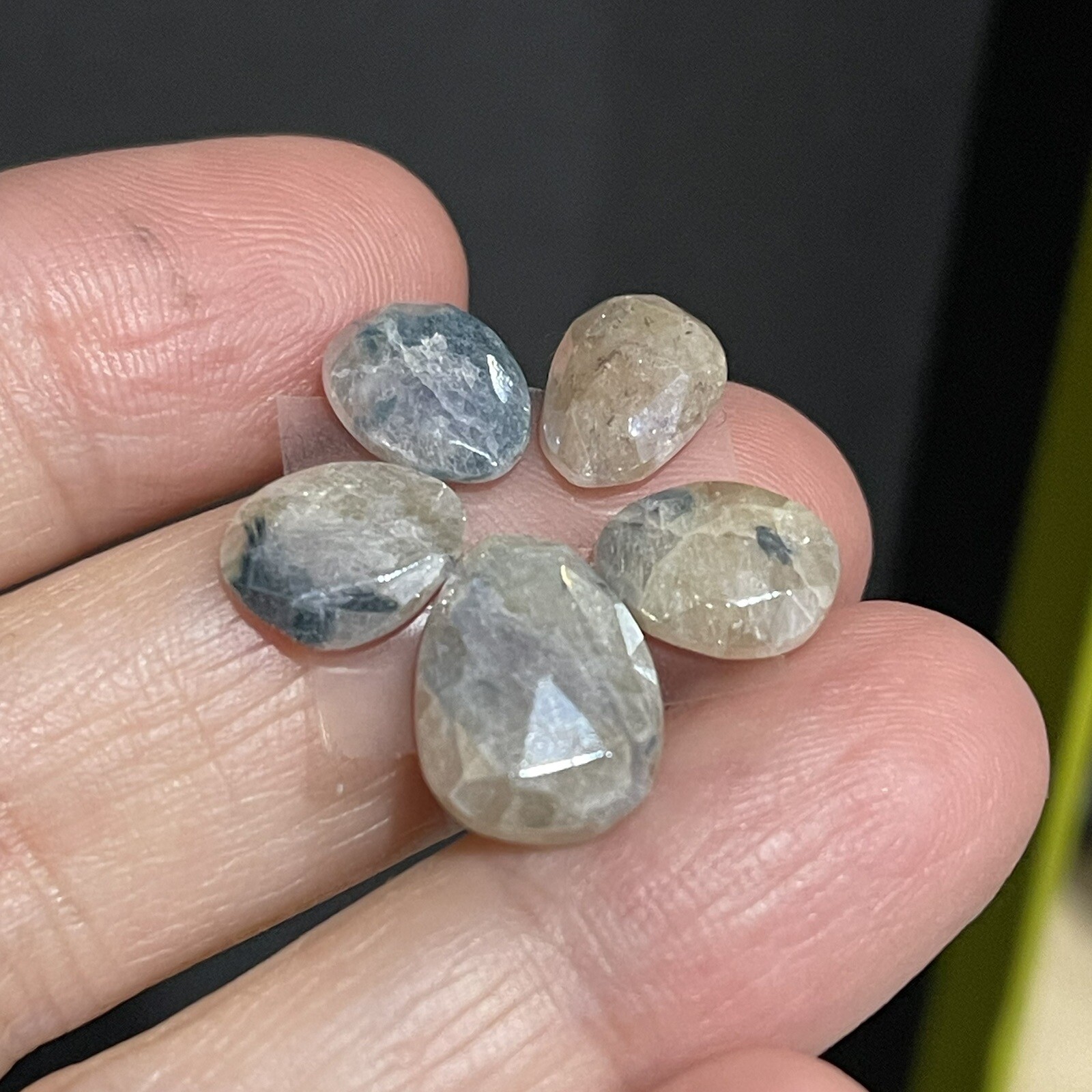 13.2ct 10.6-13.9mm 5pc Lot Silverite Rose Cut Drops Flat Back Cabochons