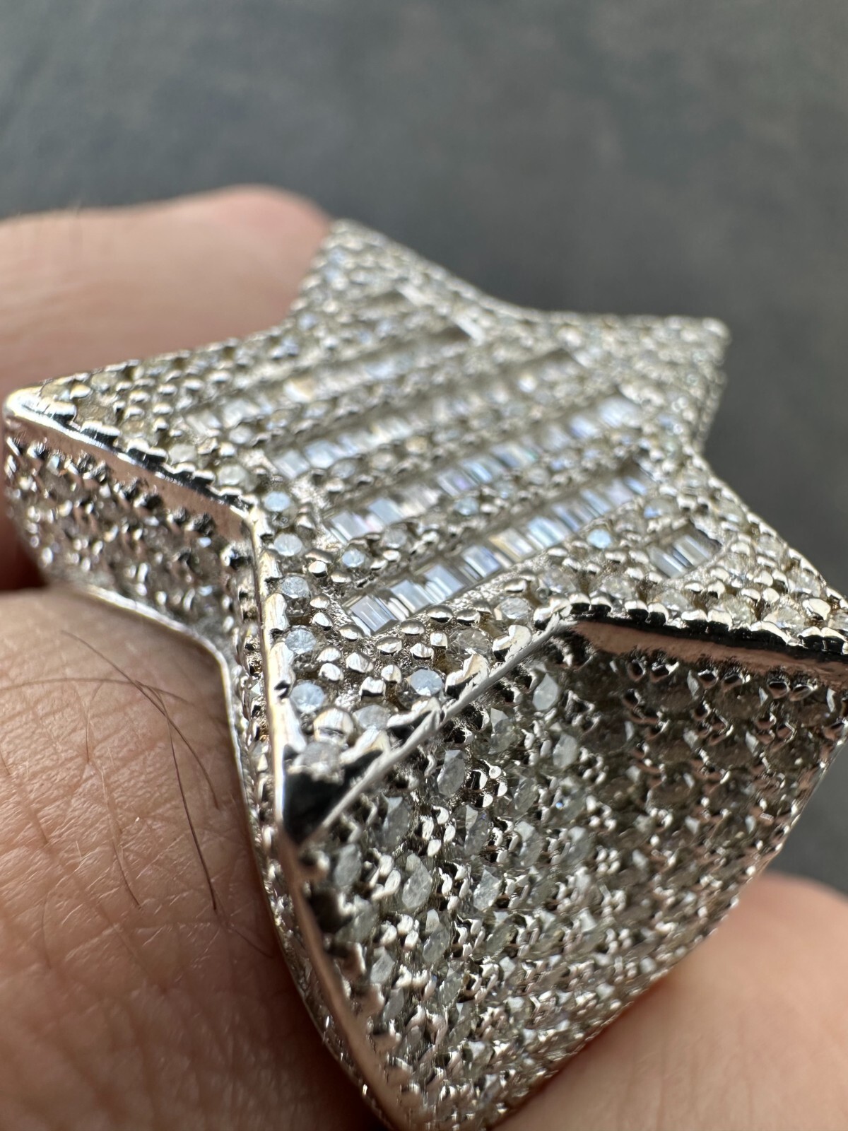 MOISSANITE Real 925 Silver Iced Baguette Star Shape Ring Passes Tester Hip Hop