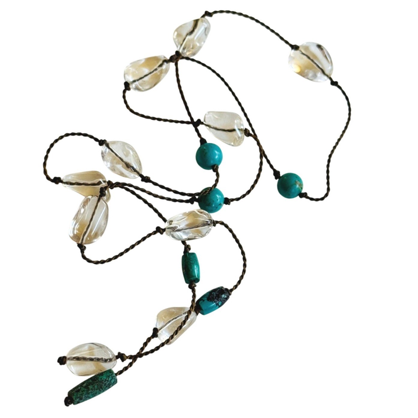 Necklace VTG Natural Turquoise Rock Crystal Quartz Beaded Wrap BOHO multi use