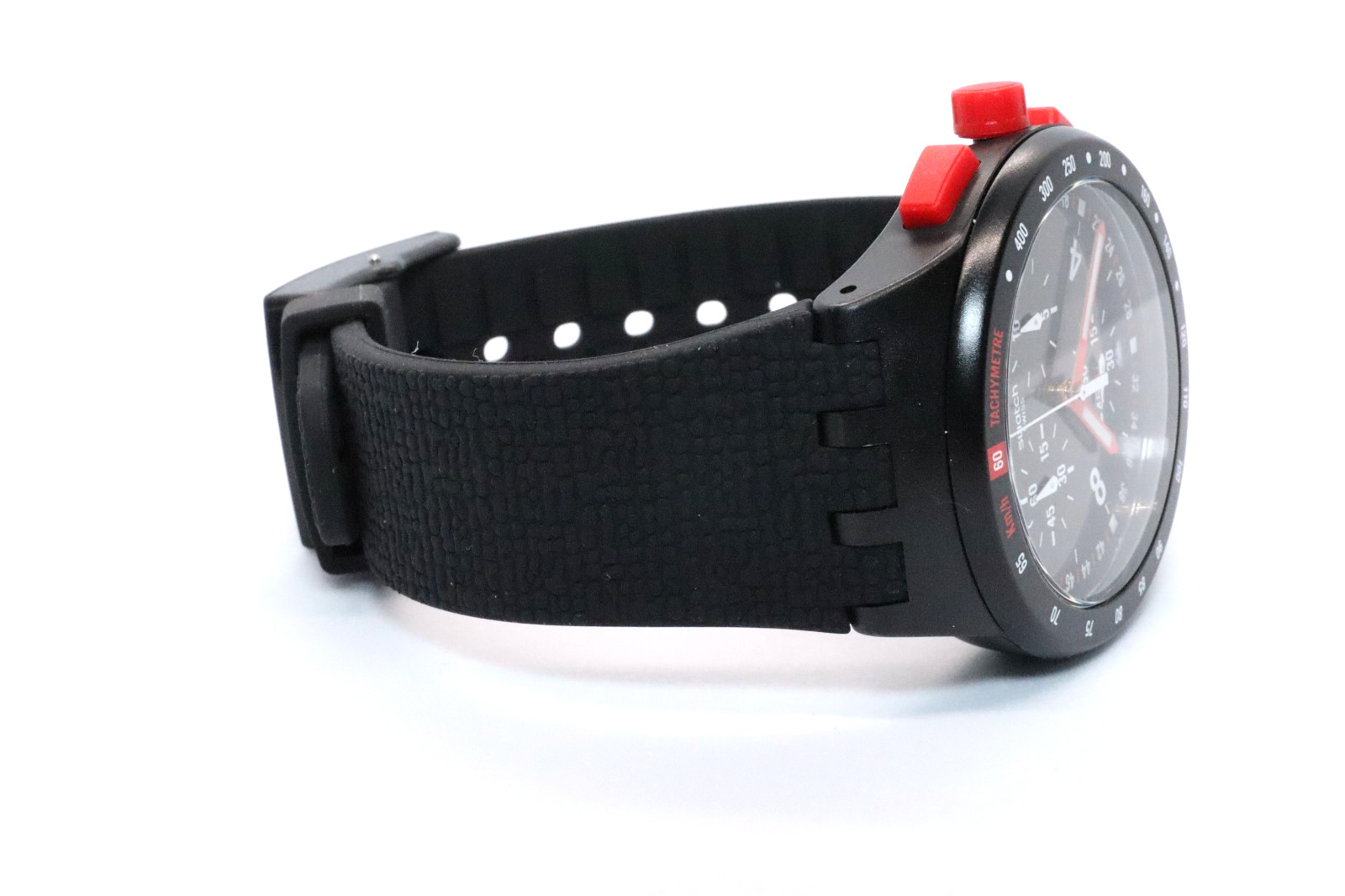 Swiss Swatch Originals STAND HALL Black Chrono Silicone Date Watch 42mm SUSB411