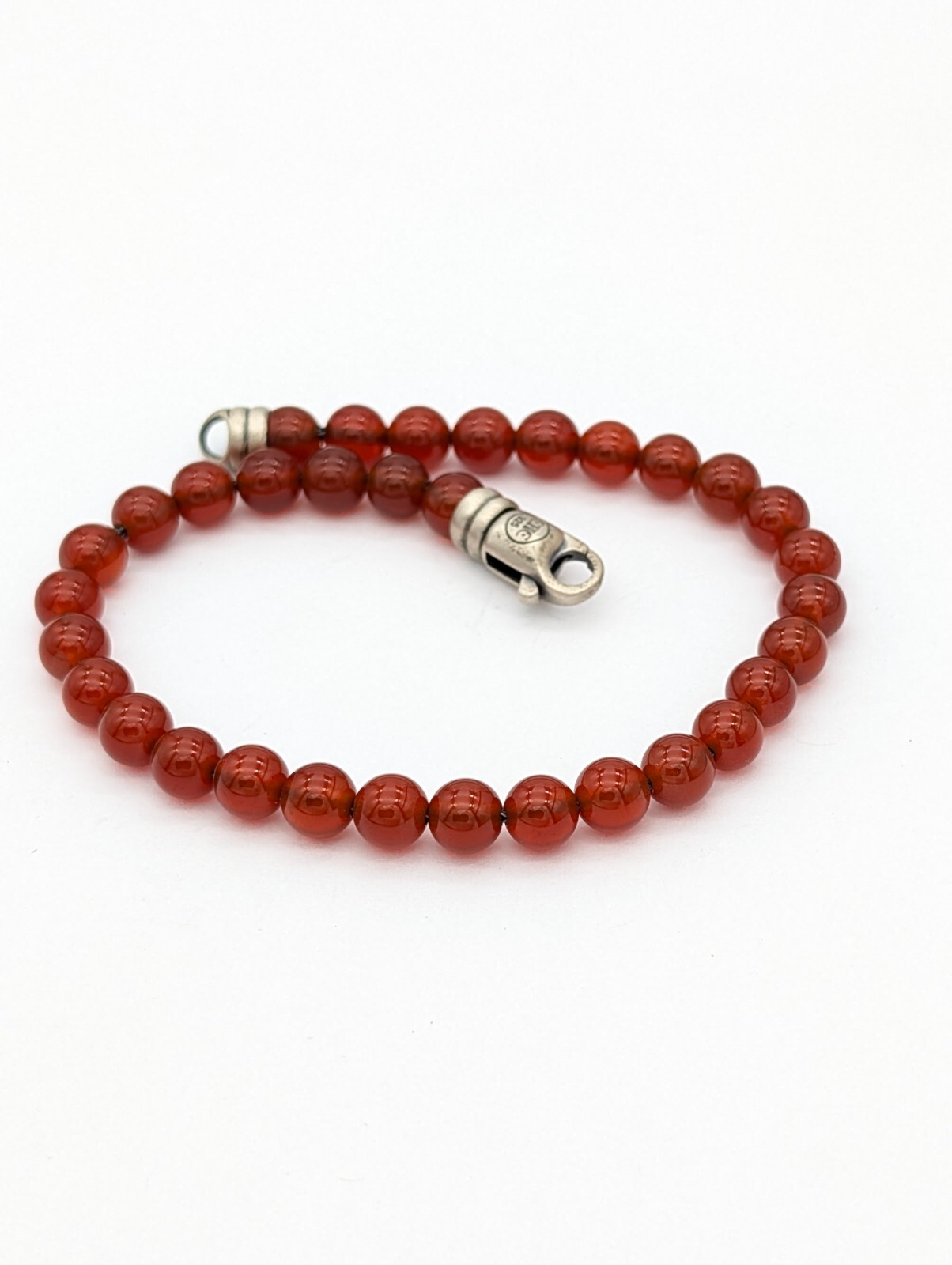 Men’s Carnelian Bead Bracelet Sterling Silver Handmade Spiritual Jewelry