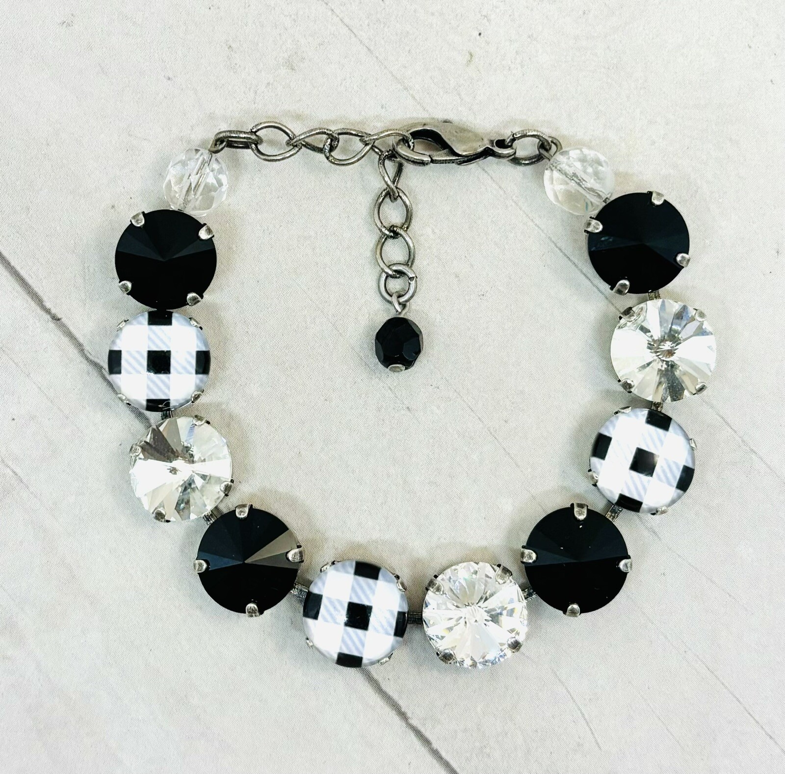 Black BUFFLO PLAID Cup Chain Statement Bracelet made w/ Jet Black Crystals