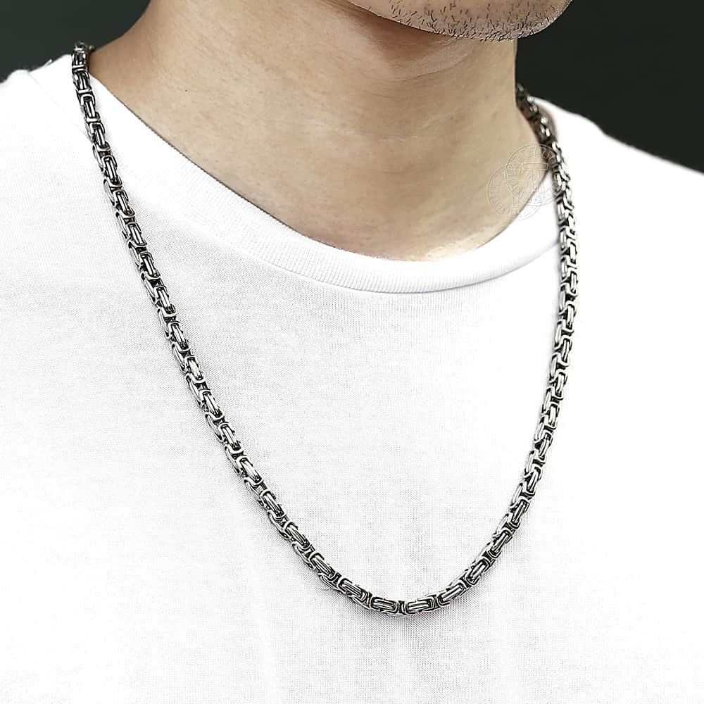 5mm Men’s Byzantine Box Chain Necklace Stainless Steel Silver Color 18″-30″