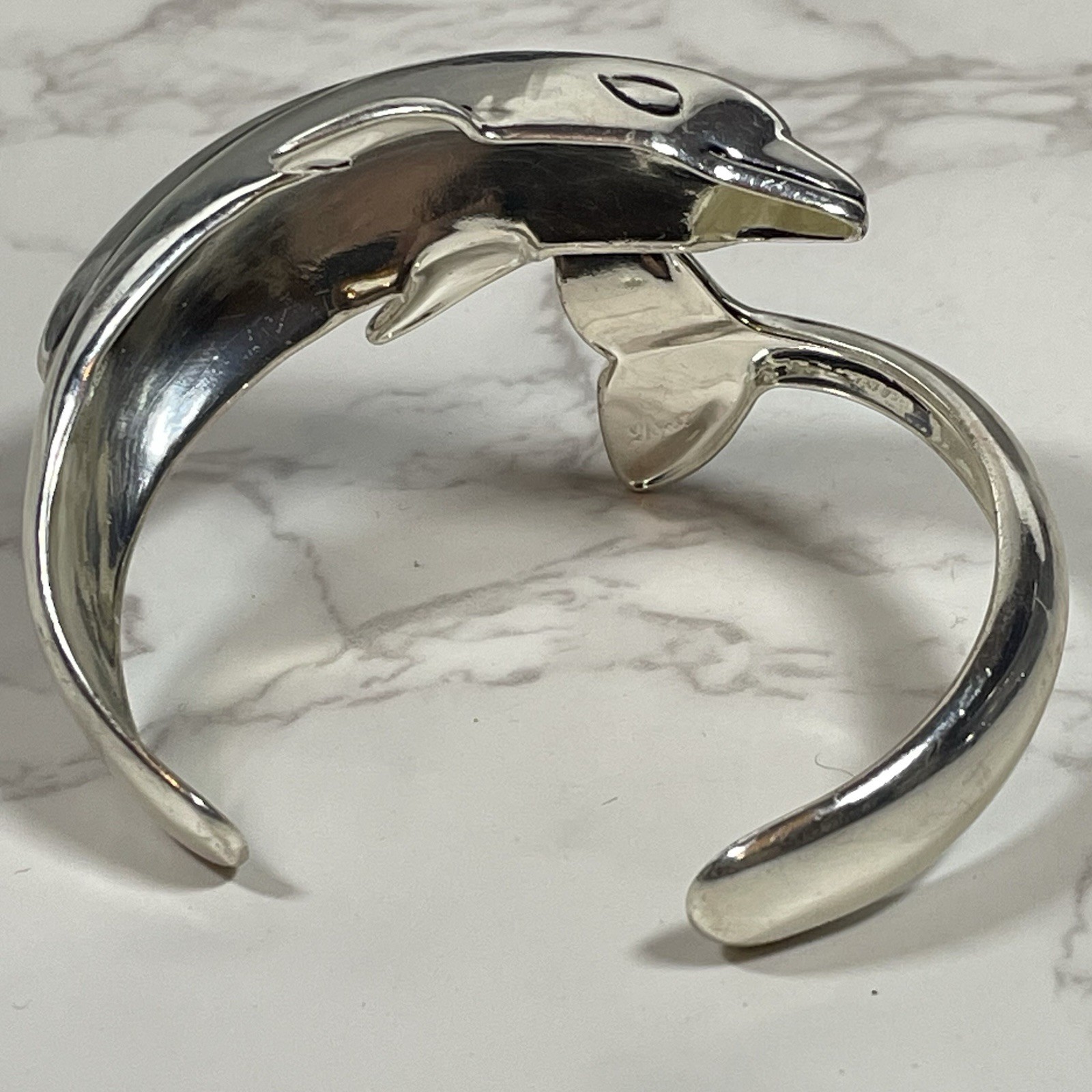 Vintage Best Jewelry Dolphin Wrap Cuff Bracelet High Polish Silvertone Statement