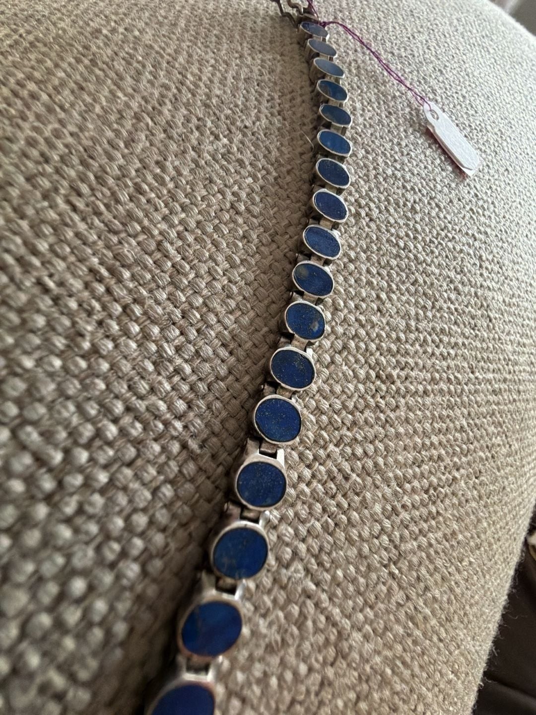 Vintage Chile 925 Sterling Silver Lapis Lazuli Oval Link Tennis Bracelet