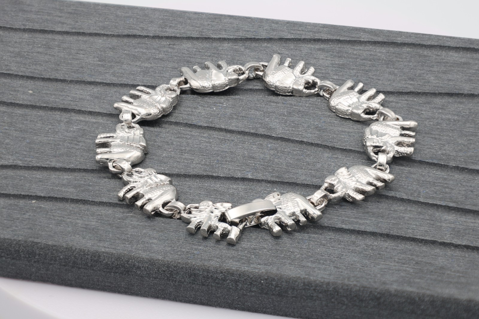 Silver Elephant Bracelet: Known For Good Luck, 9mm in Width, Rhodium Plated