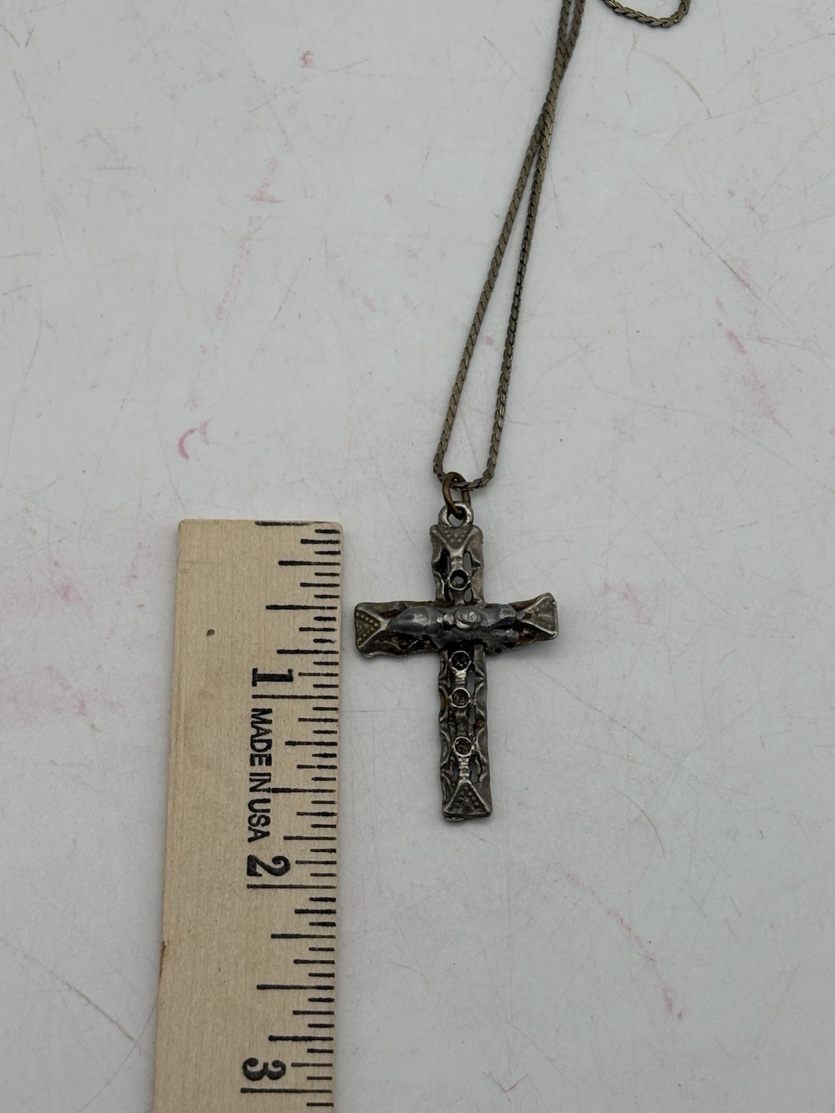 Handmade Artisan Cross Pendant Necklace on Signed Napier Chain Rustic OOAK