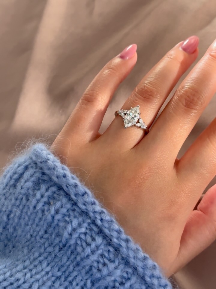 Luxury Marquise Lab Grown Diamond Bridal Ring 14K white Gold 4.50 Ct E/VS1