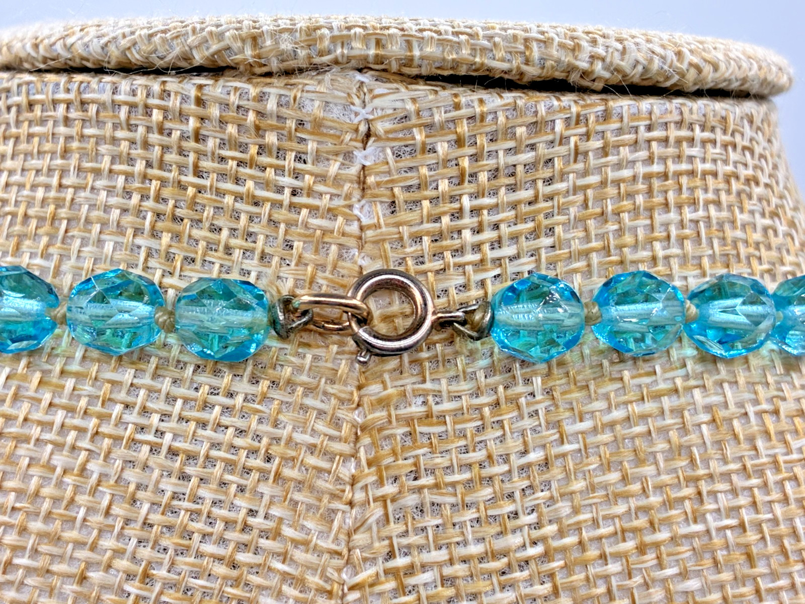 Antique Murano Venetian Glass Aqua Blue Wedding Cake Crystal Bead 39″ Necklace
