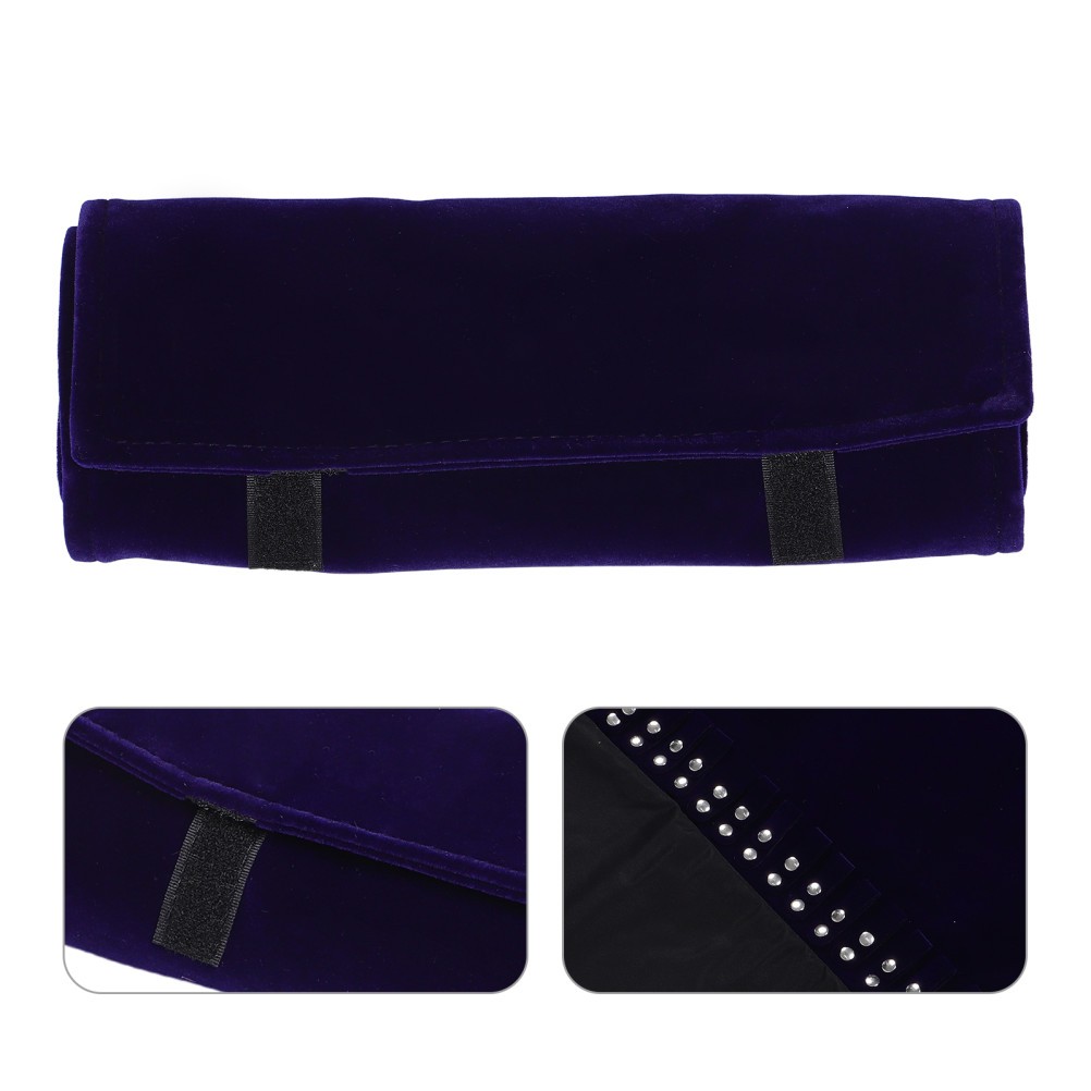Velvet Jewelry Roll Bag Blue for Travel Necklace Bracelet Storage Organizer