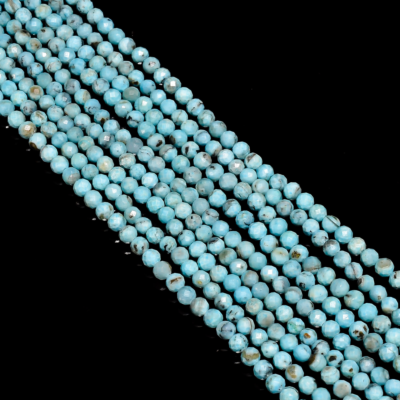 Natural Larimar Gemstone Round Shape Faceted Beads 3×3 mm Strand 12.5″ EB-385