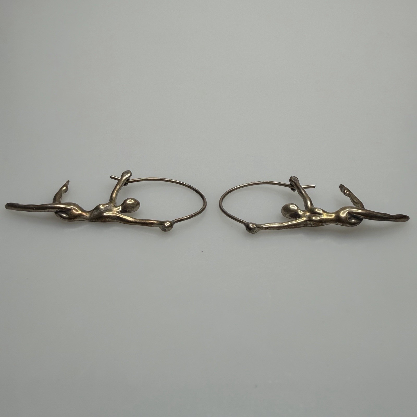 Eclectic Earth Sterling Silver 925 Ribbon Dancer Acrobat Hoop Earrings Patina