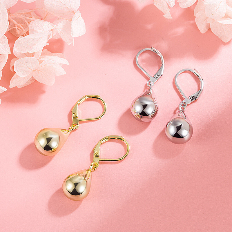 18K Gold Plated Polished Teardrop Lever Back Hoop Drop Dangle Earrings K36A