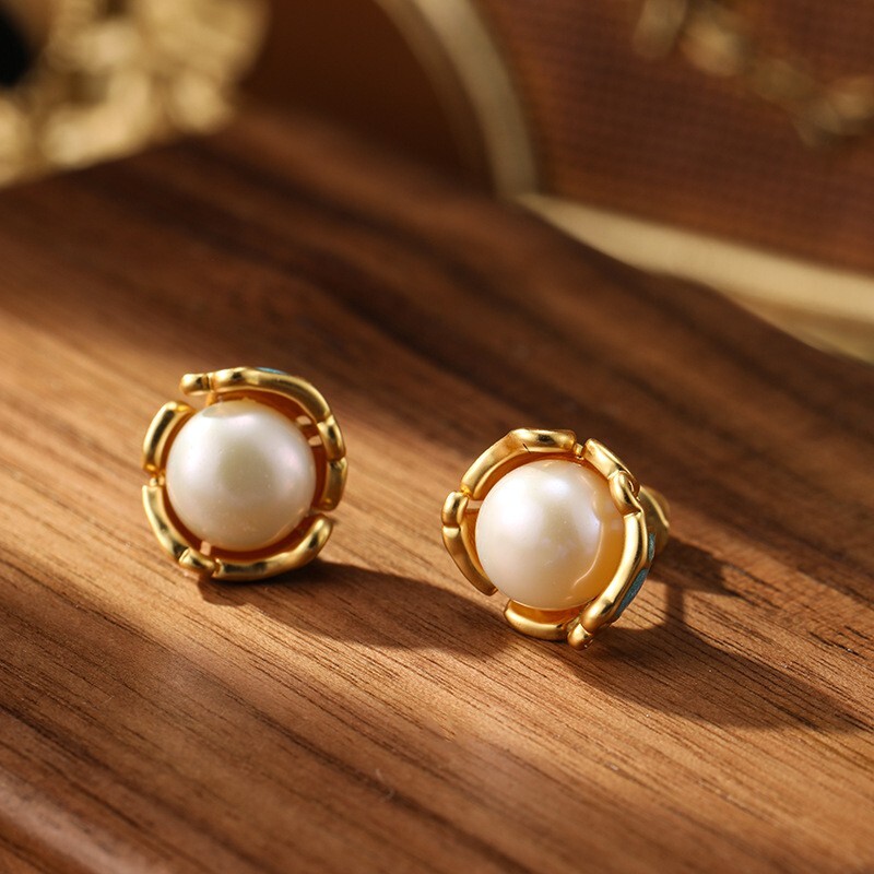 925 Silver Post Copper Natural Freshwater Enamel Pearls Earrings Stud Jewelry
