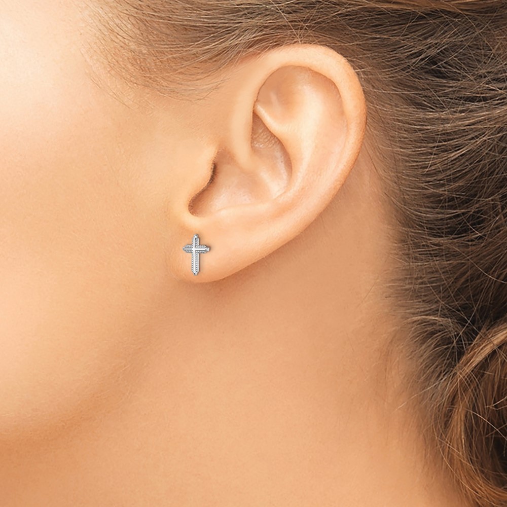 10K White Gold Polished Cross Earrings 0.27 g
