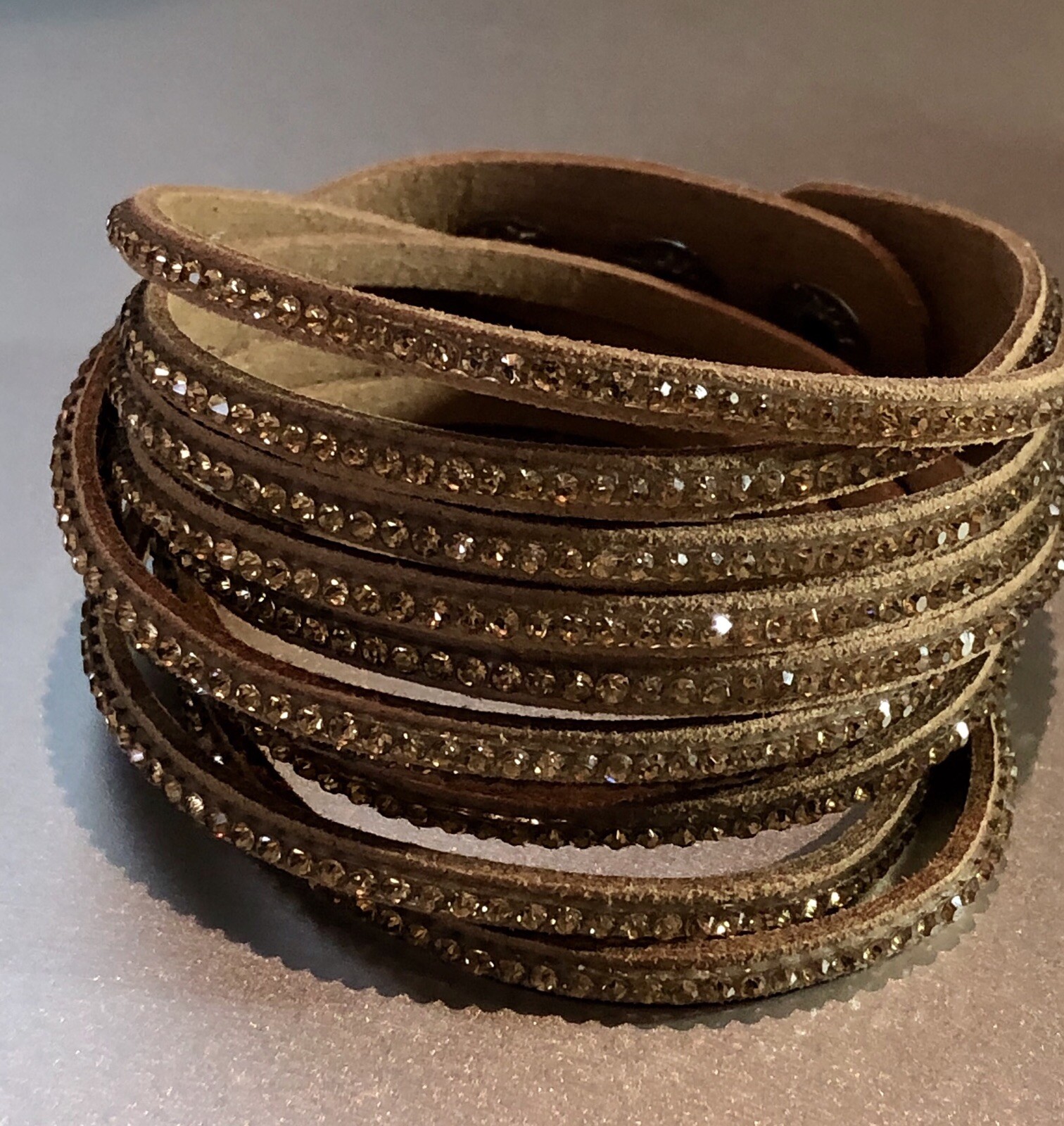 Slake Double Wrap Bracelet Dark Tan Crystal Alcantara® Leather Designer Style