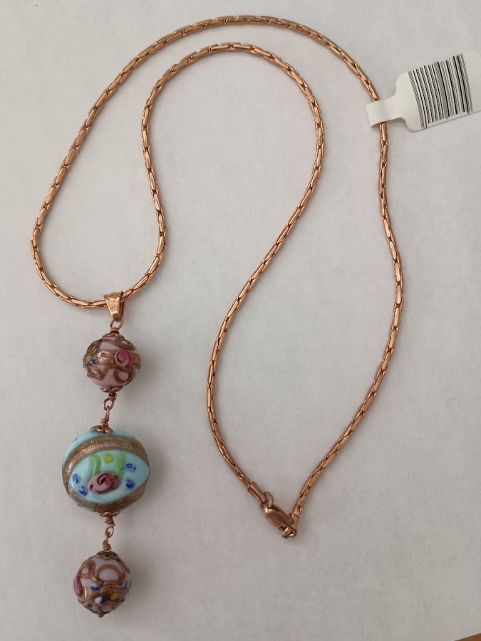 Beautiful Vintage 14k 585 Rose Gold Italy Necklace Venetian Glass Pendant 11.7 g