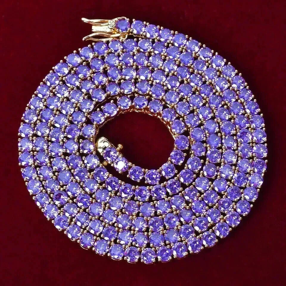10CT Round Lab Created Amethyst Women’s Tennis Necklace 14K Yellow Gold Finish