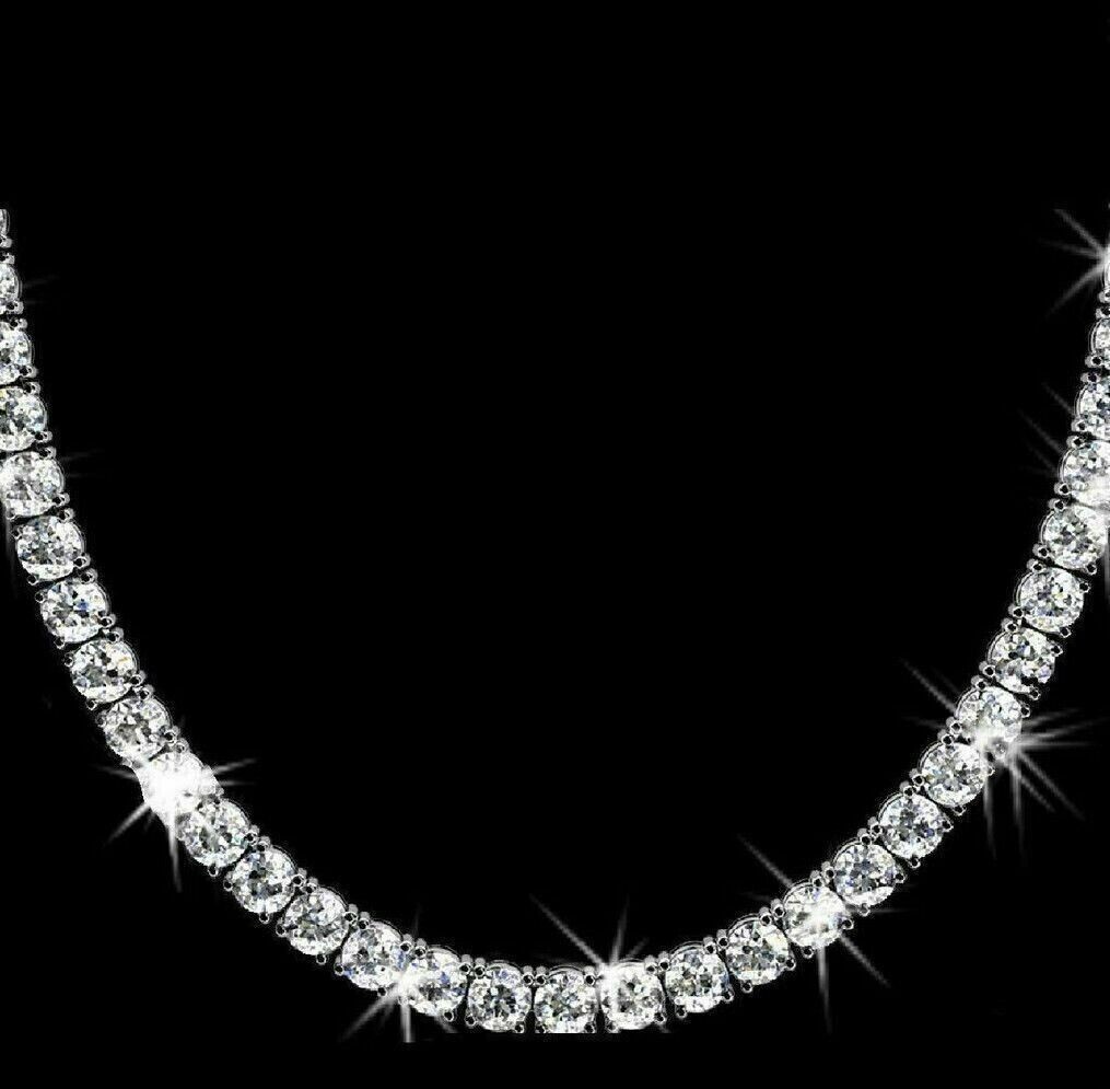 30.0Ct Round Cut Moissanite Tennis Women’s Necklace 14k White Gold Plated Silver