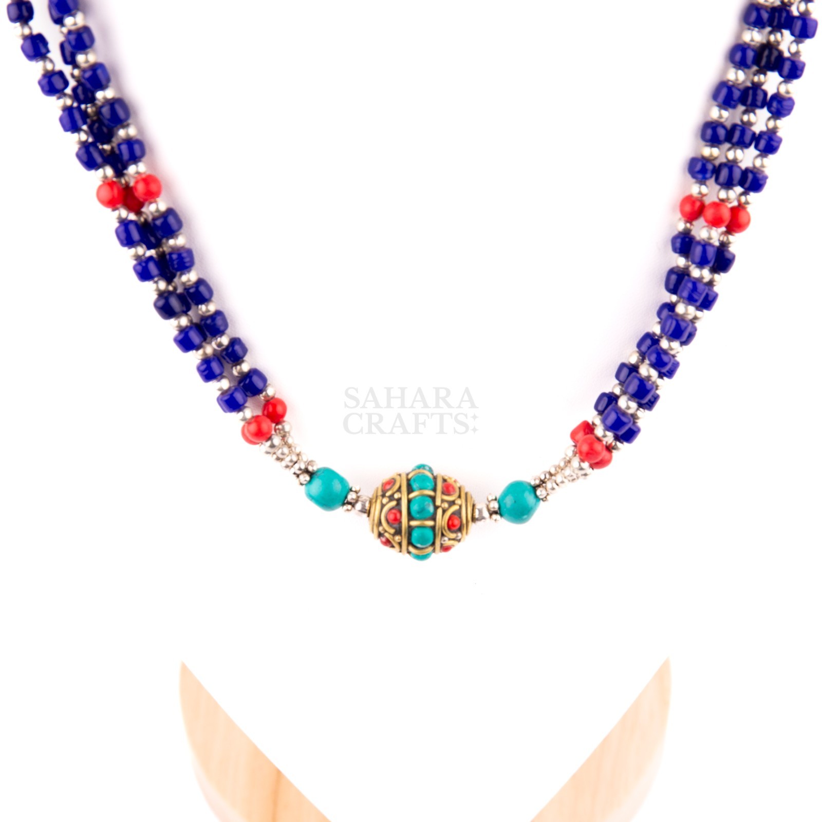Tibetan Necklace Turquoise Coral Lapis Lazuli Beads, Handmade Ethnic Tribal