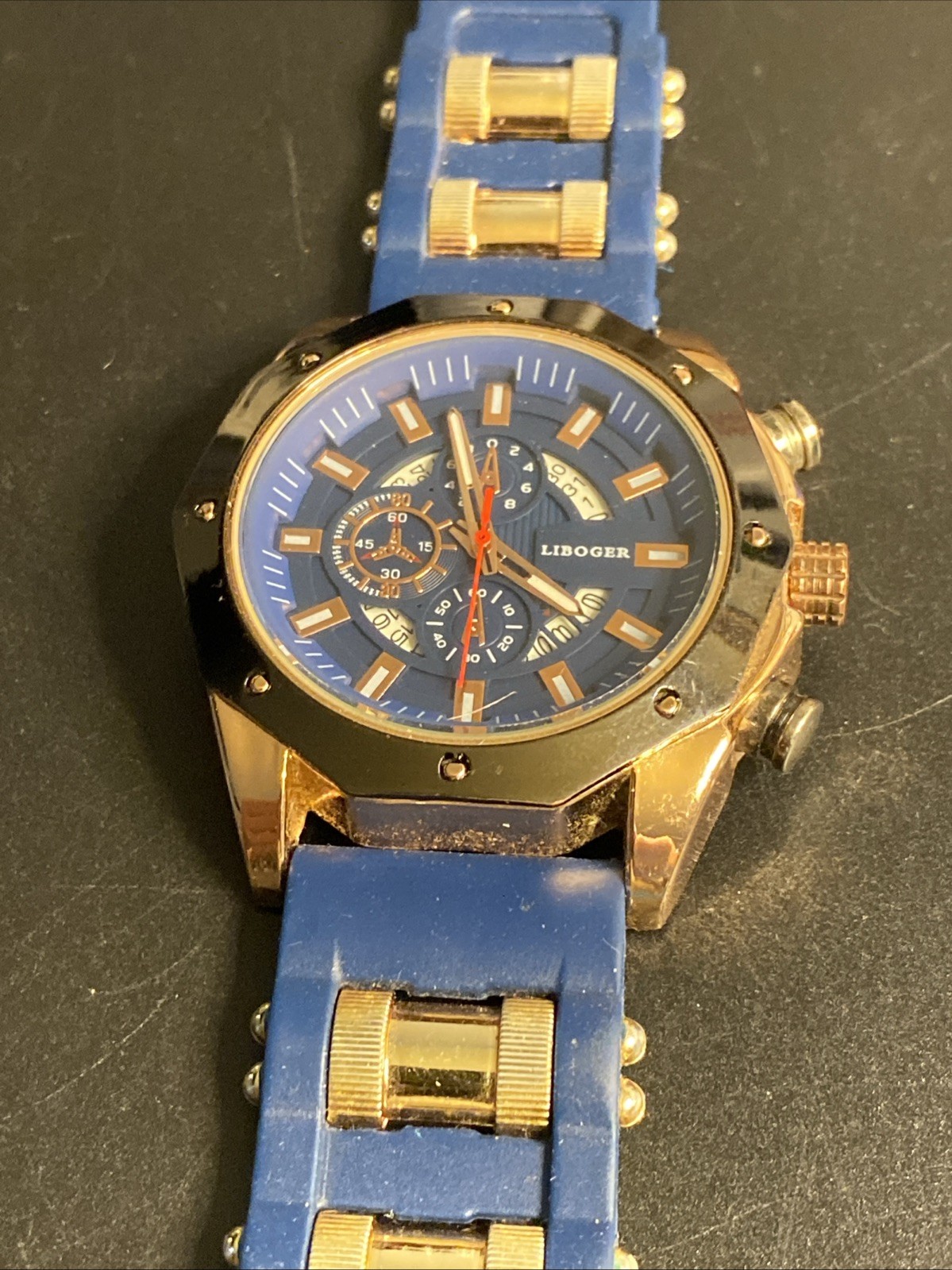 Liboger, Quartz, Blue/ Gold, Men’s Watch W Comfort Band Sport New Battery