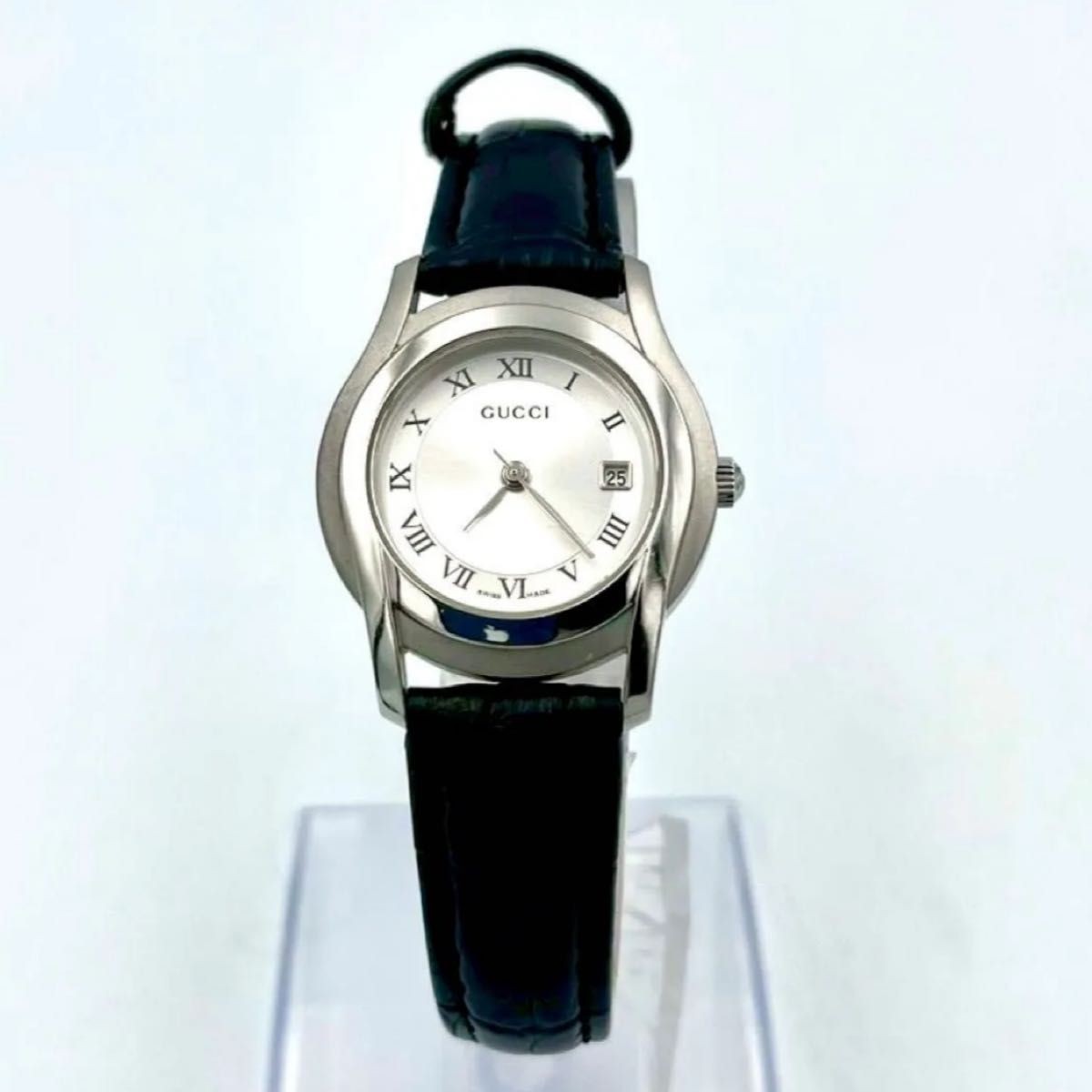 540 New Strap GUCCI 5500L Watch Quartz Silver Date Leather Strap Ladies Working