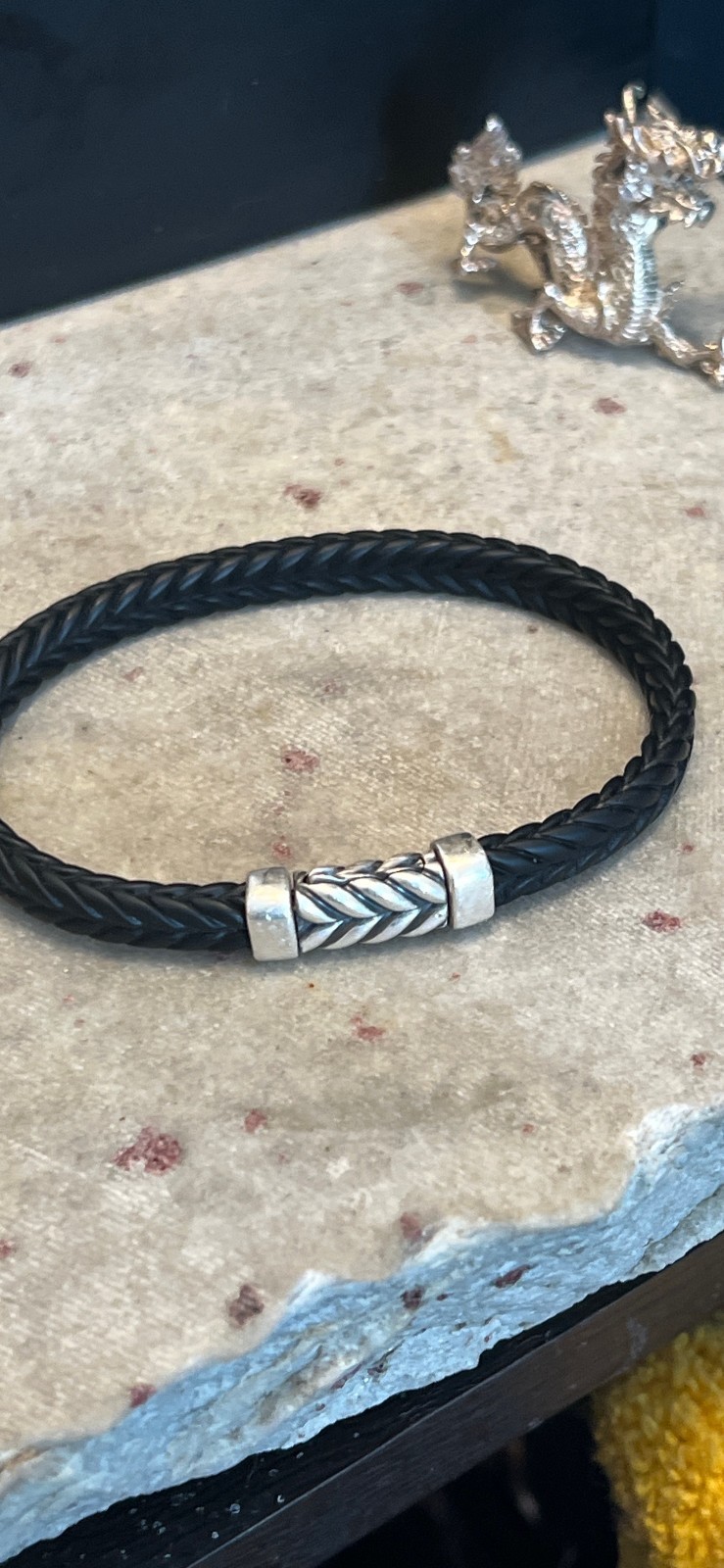 David Yurman Chevron Bracelet Black Rubber 925 silver, 6.8mm 7.75″/7.25″ inner