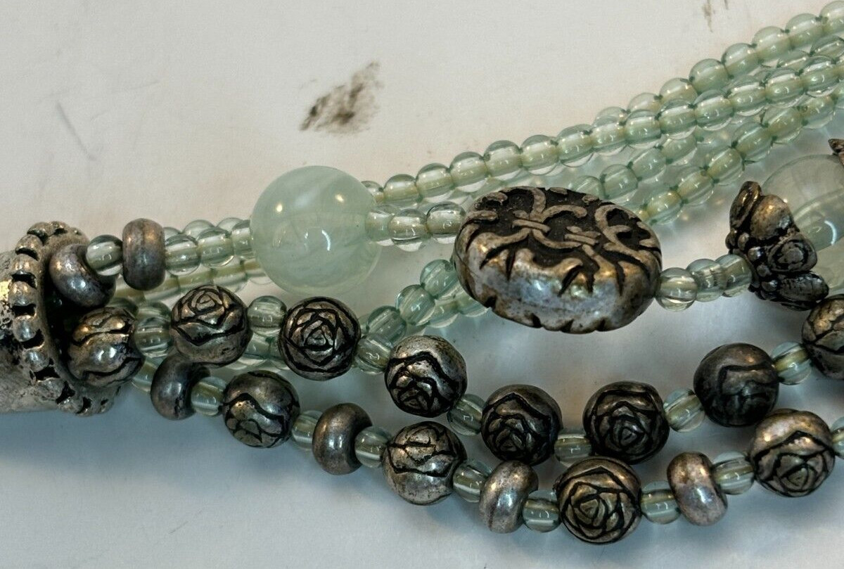 Premier Designs Antiqued Silver-tone Bracelet Necklace Set Aqua Silver Beads