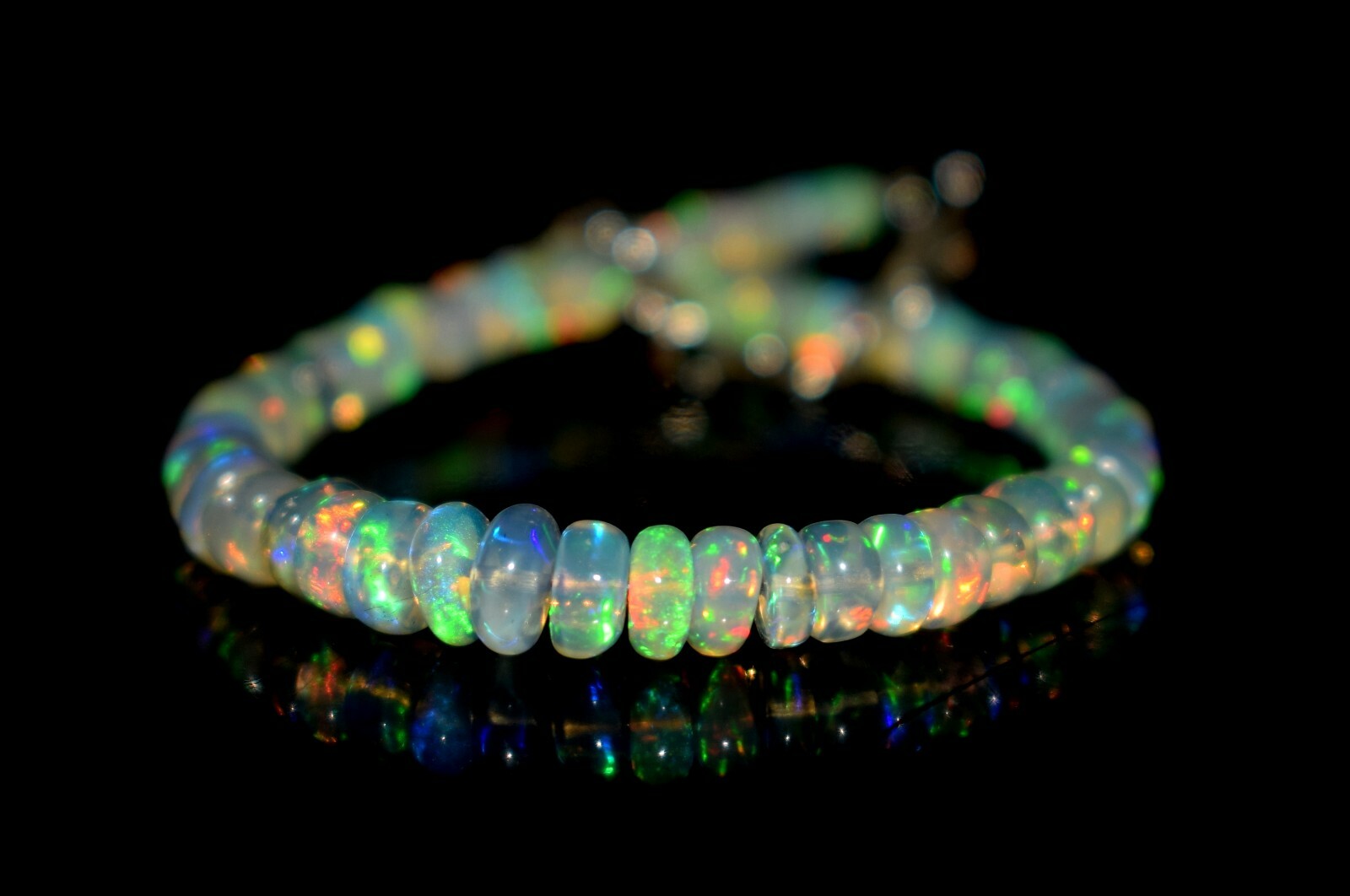 925 Sterling Silver Natural Ethiopian Opal Gemstone Beads 7″Bracelet F1728