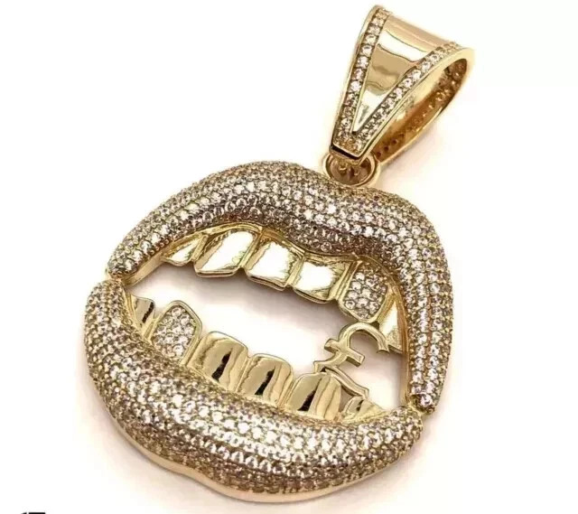 Men’s Customized Pendant 2.30Ct Round Cut Real Moissanite 14K Yellow Gold Plated