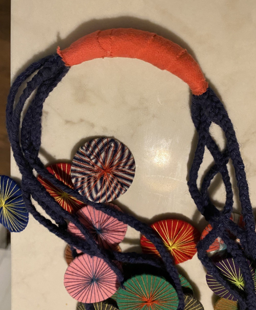 Bohemian Threadburst String/Disc Art Textile Multi-Layer Necklace 14″