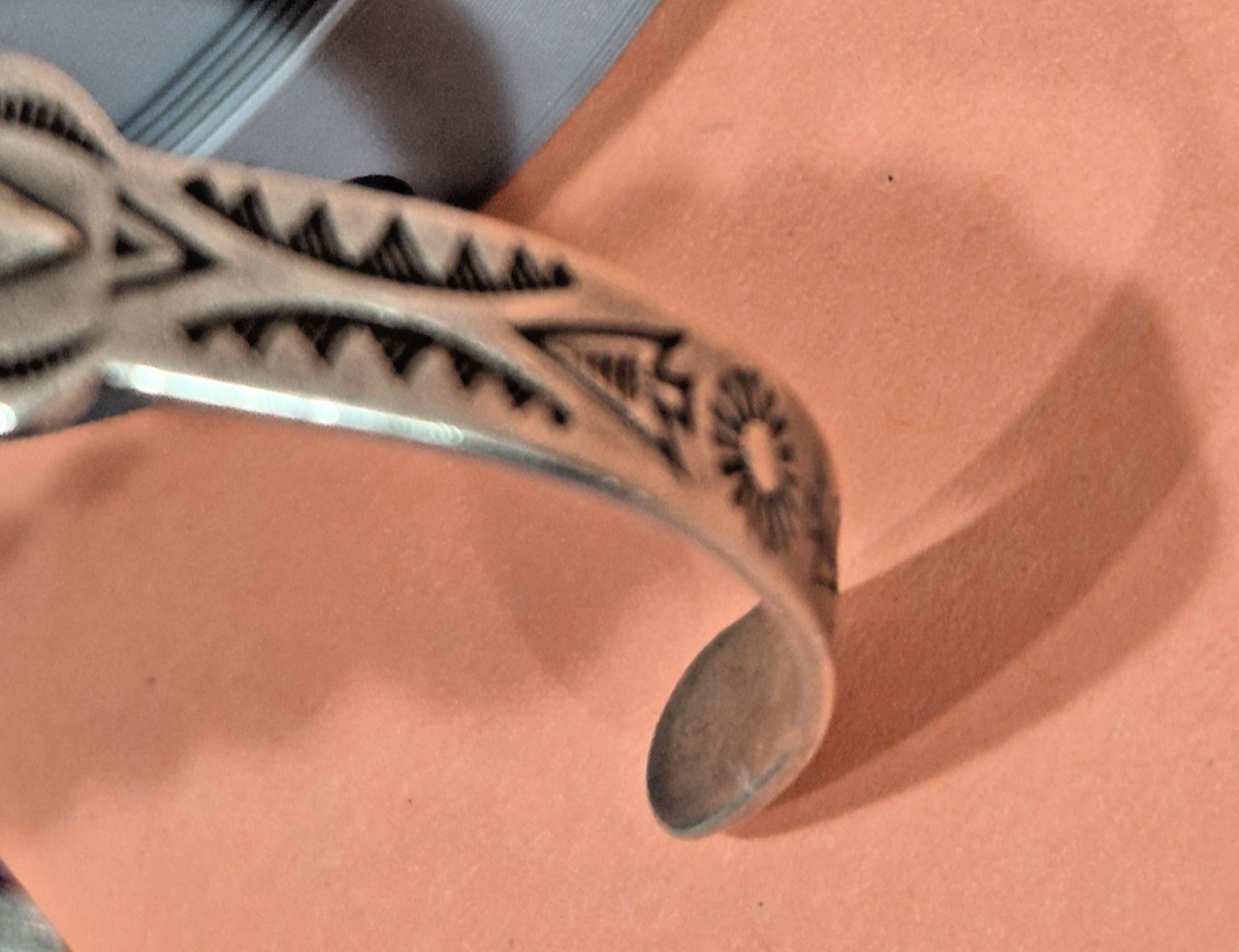 Vintage Fred Harvey Era Sterling Silver Turquoise Cuff Bracelet Arrow Stamp