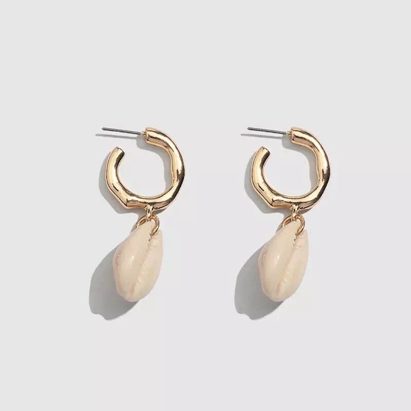 ZARD Cowrie Shell Hoop Earrings Matte Gold-Tone Summer Boho Jewelry