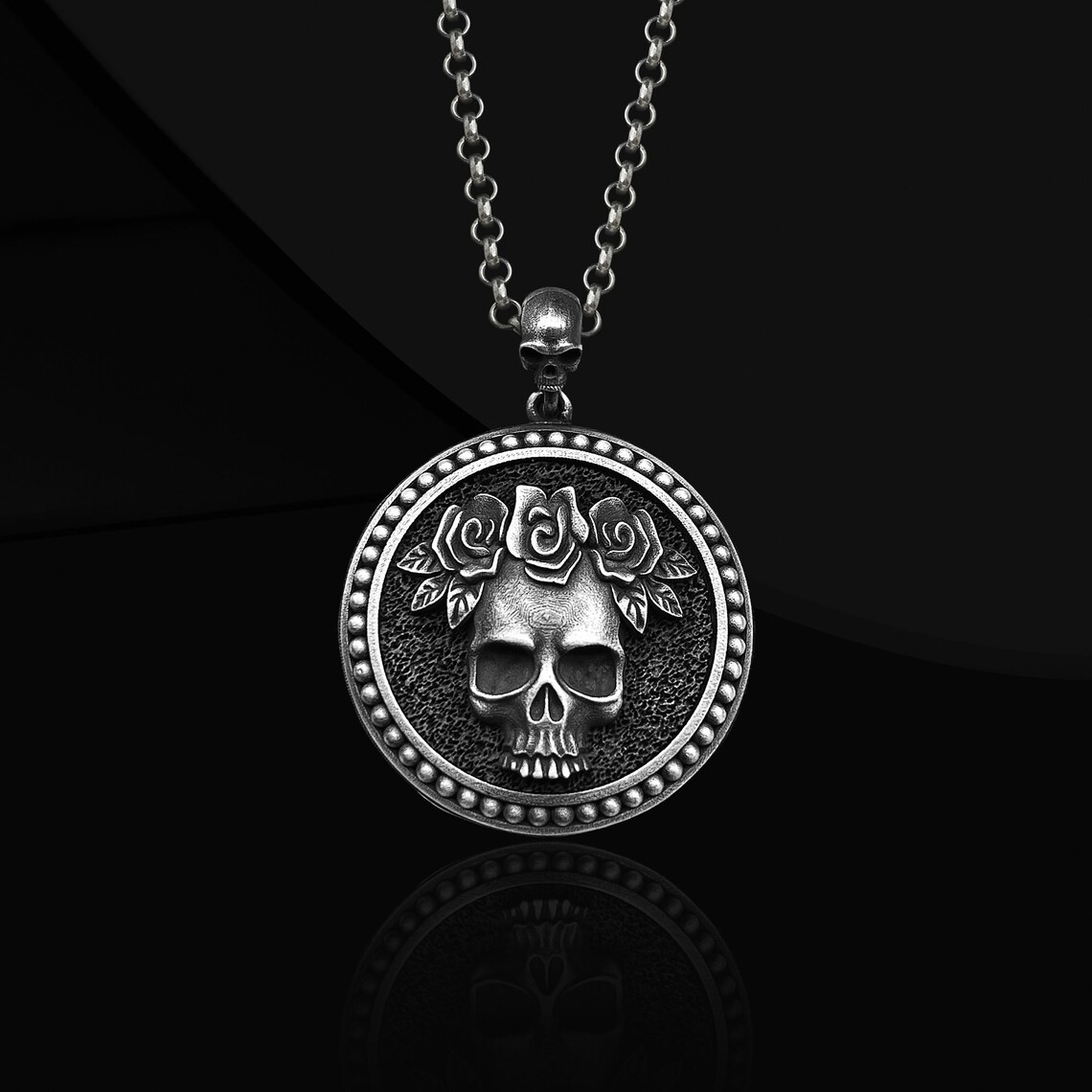 Virgo Memento Mori Oxidized Necklace 925 Sterling Silver Necklace Duty Free