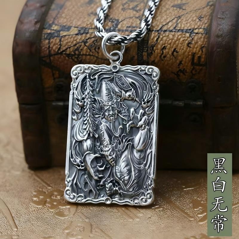 Pure 999 Fine Silver Ghosts of Impermanence Amulet Oblong Pendant 31-32g 55*30mm