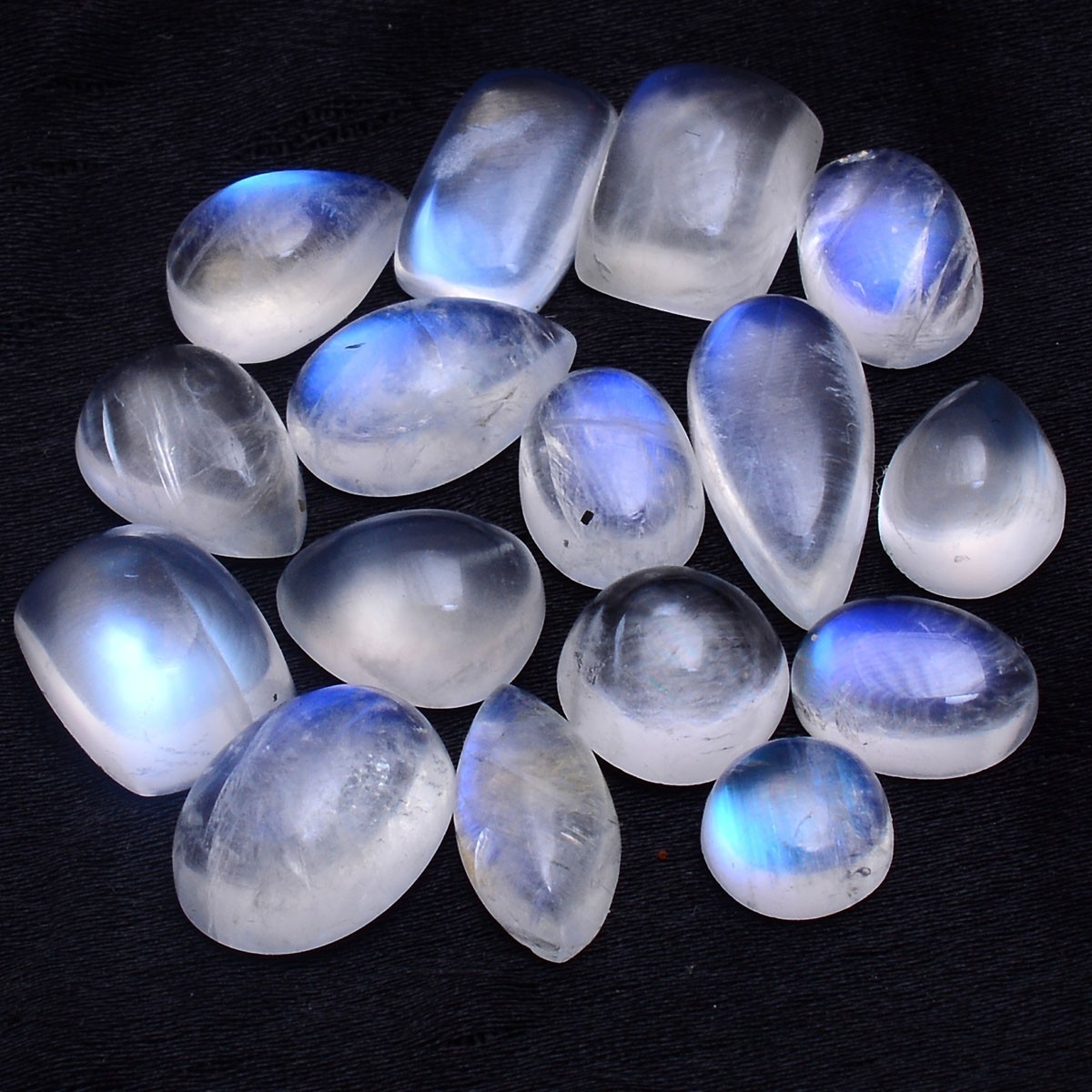 16 Pcs Natural Moonstone Blue Shine 6mm-12mm Smooth Mix Cabochon Loose Gemstones