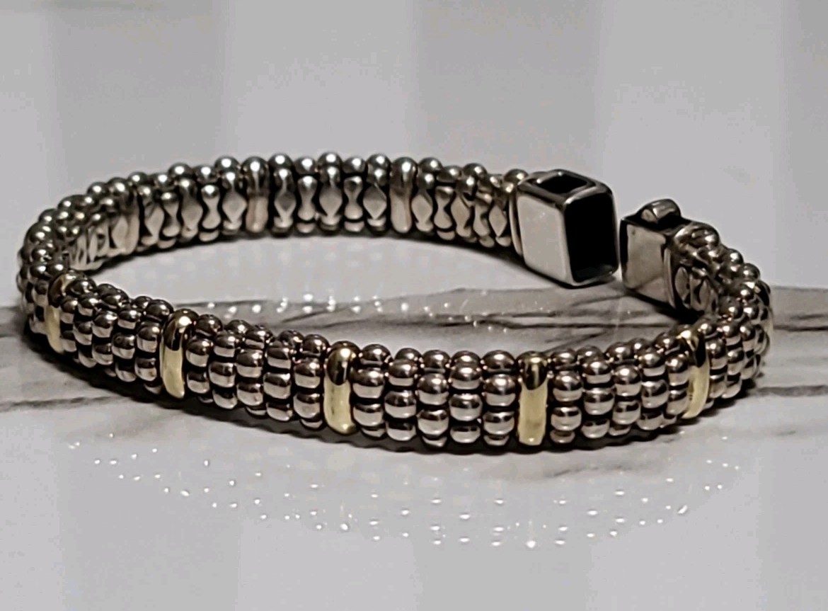 Designer LAGOS Sterling Silver 18K 8.7mm Signature Caviar Rope Bracelet