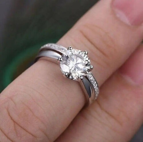 Round Cut 1.60 Ct Diamond Lab-Created Engagement Ring Set 925 Sterling Silver