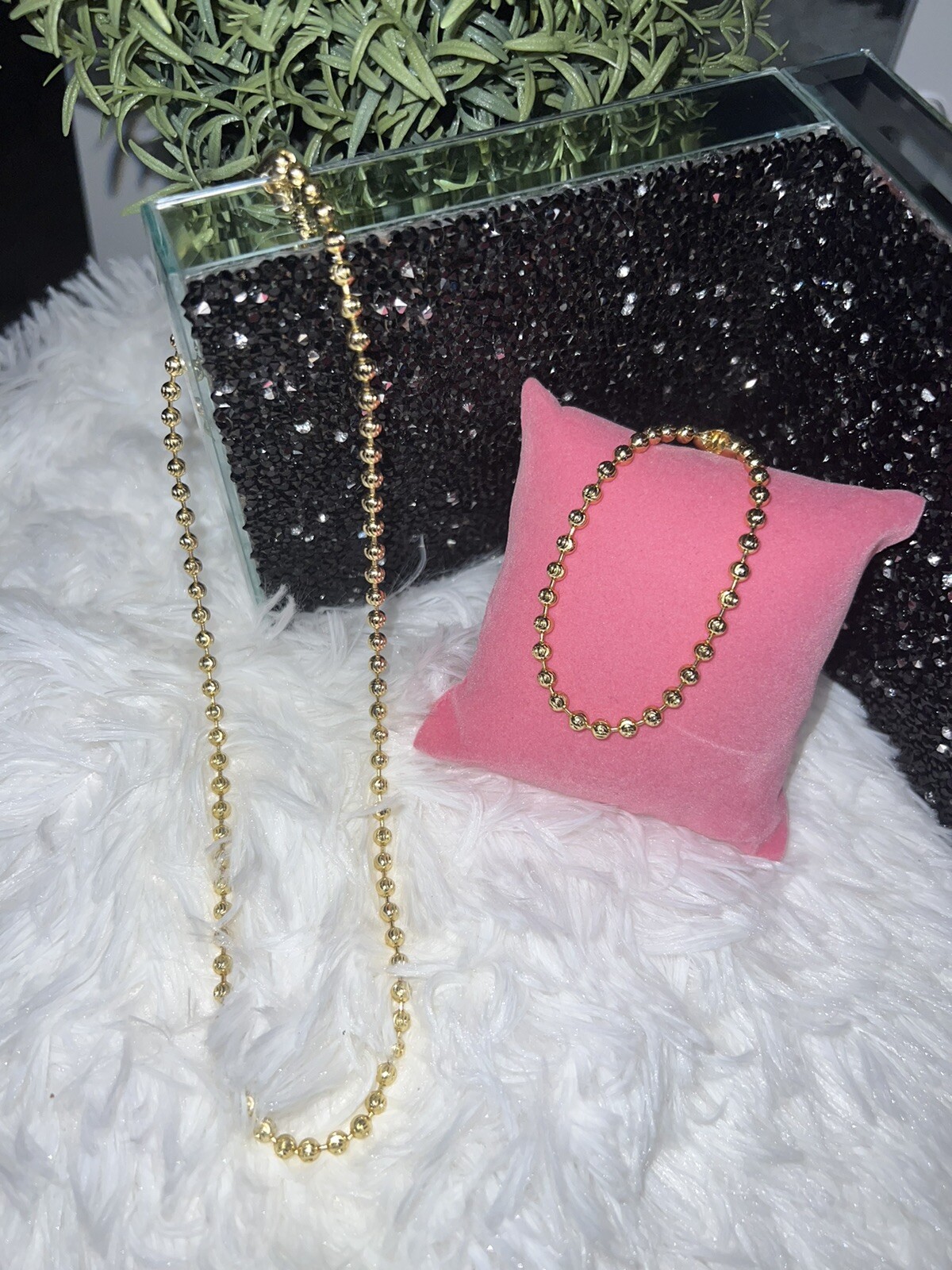 set de cadena y pulsera En Balines Dorado para Mujer