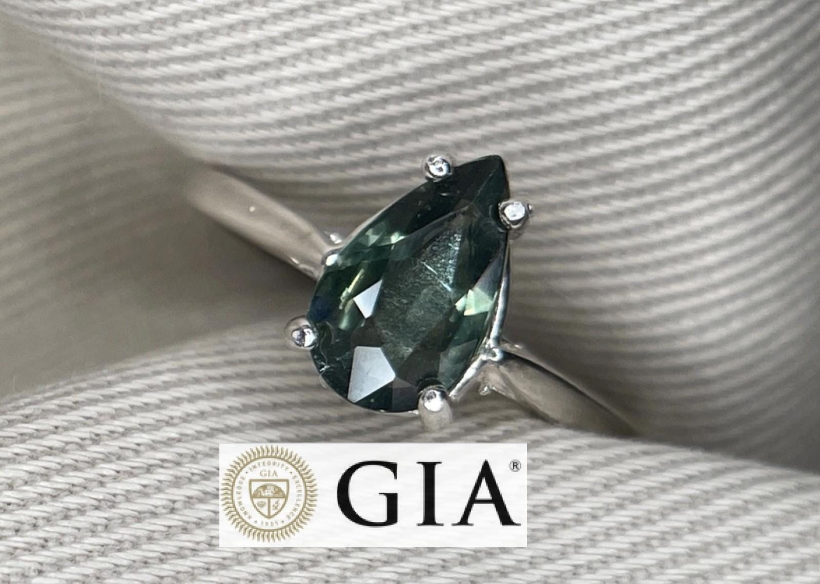 Unheated GIA Certified Green Sapphire Ring 1.37 Carat Natural Real Genuine U142